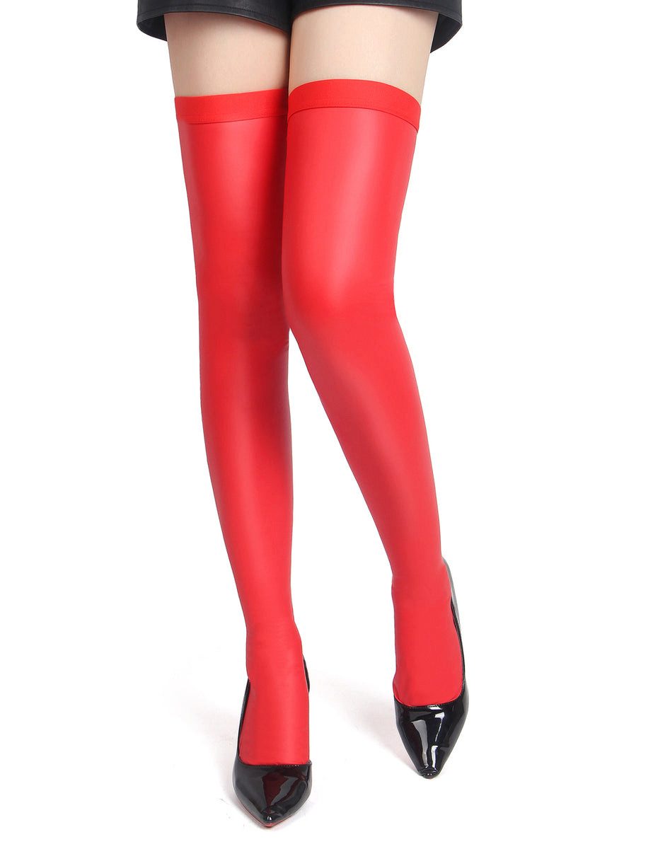 Lau-Fashion Strapsstrümpfe Overknees Lack Leder Wetlook Gothic Halterlose Strümpfe Stulpen S/XL