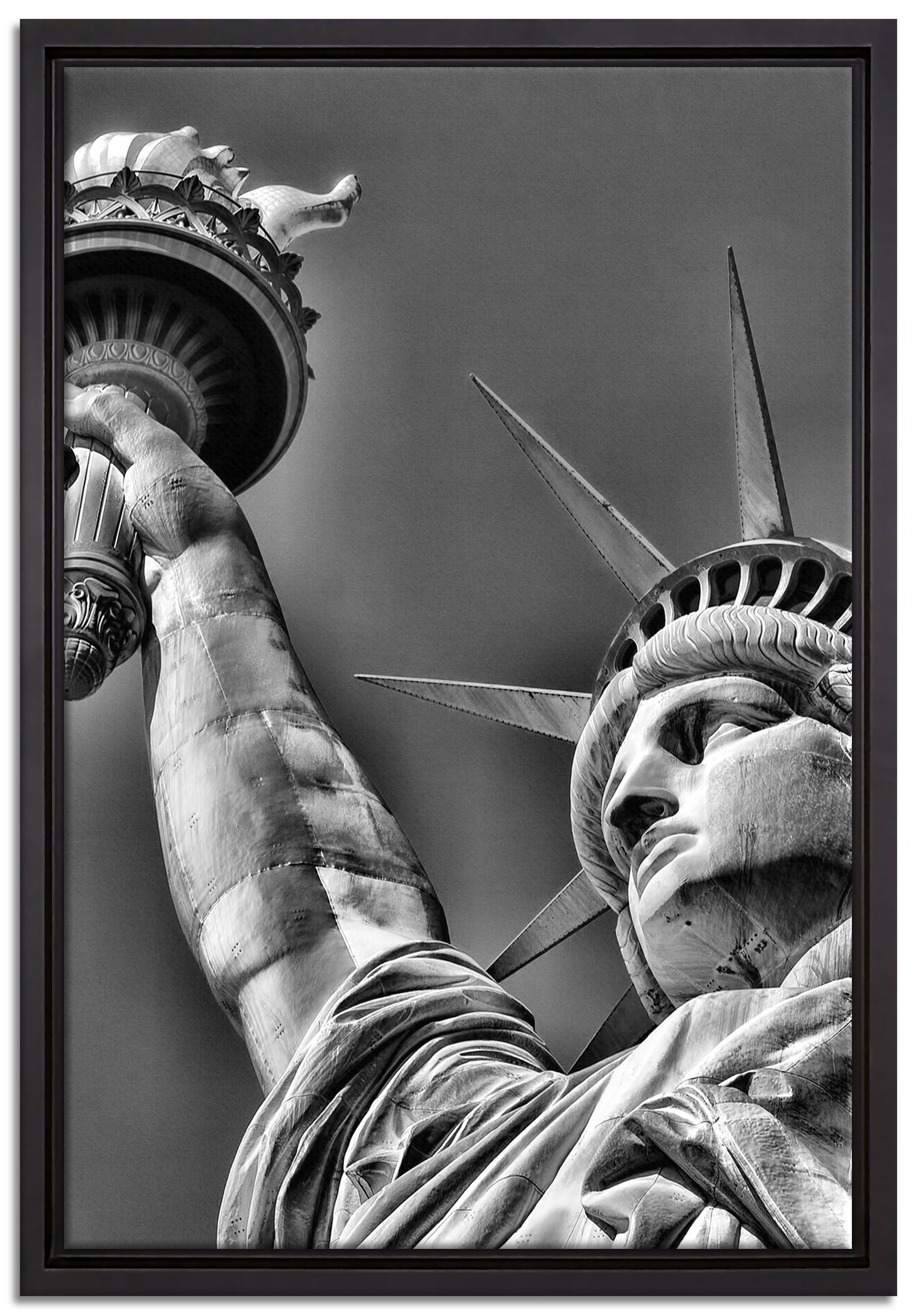 Pixxprint Leinwandbild Freiheitsstatue in New York, Wanddekoration (1 St), Leinwandbild fertig bespannt, in einem Schattenfugen-Bilderrahmen gefasst, inkl. Zackenaufhänger