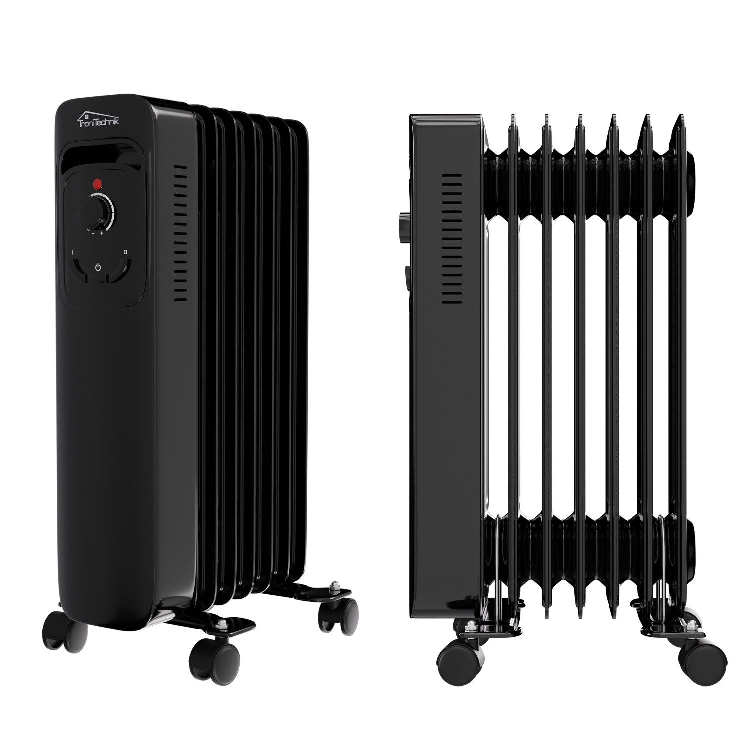 TroniTechnik Heizgerät Ölradiator in schwarz, mobile Elektroheizung 7 Rippen, 1500Watt, 1500 W, energiesparend, Elektroheizung, 1500 Watt, 3 Stufen