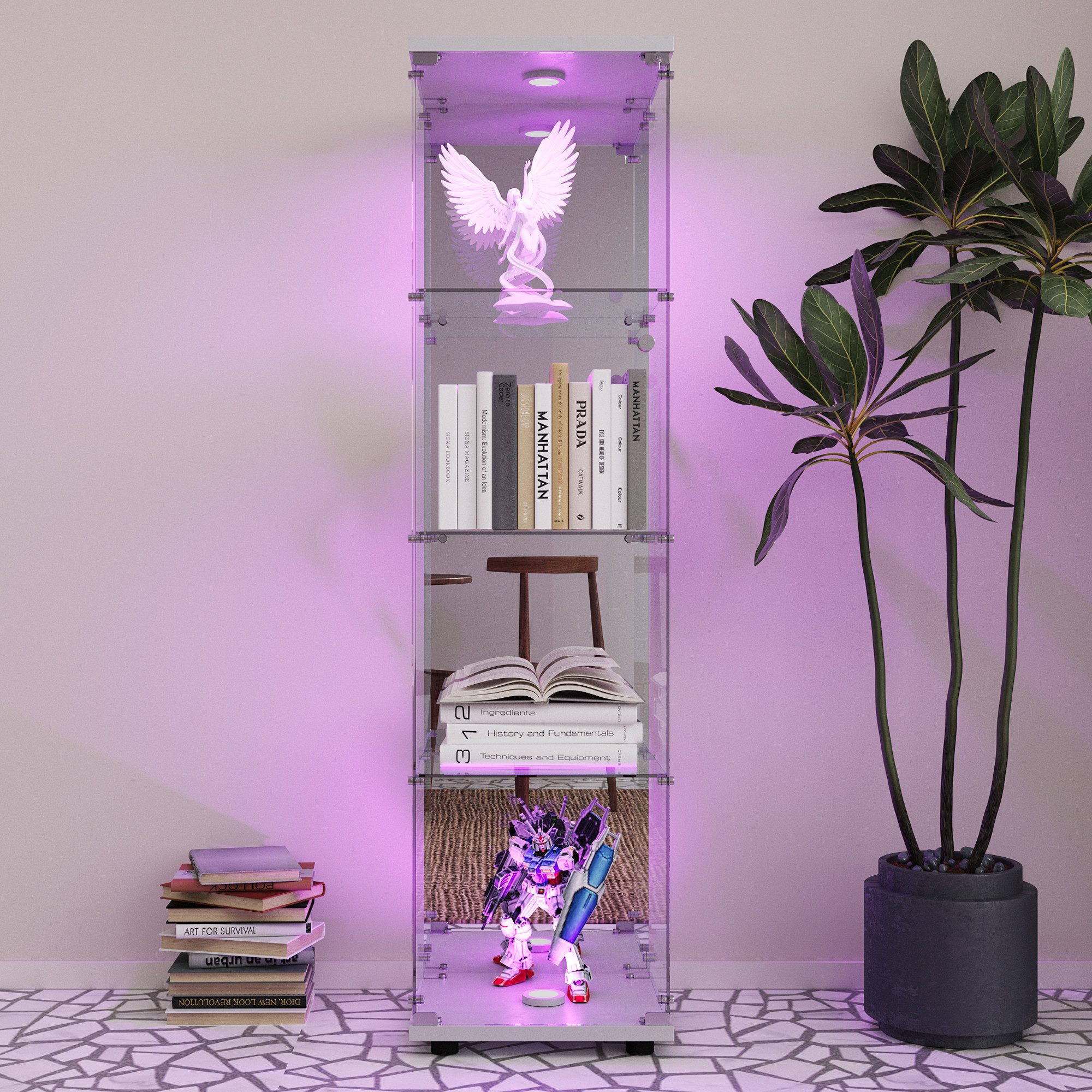Furnishings Home Glasvitrine Vitrine Doppeltür Hoch Eckvitrine, Mit Sicherheitsschloss (Größe:42 x 36 x 164 cm, 1 tlg) Standvitrine, Mit LED-Beleuchtung, perfekt für Sammler, vielseitig