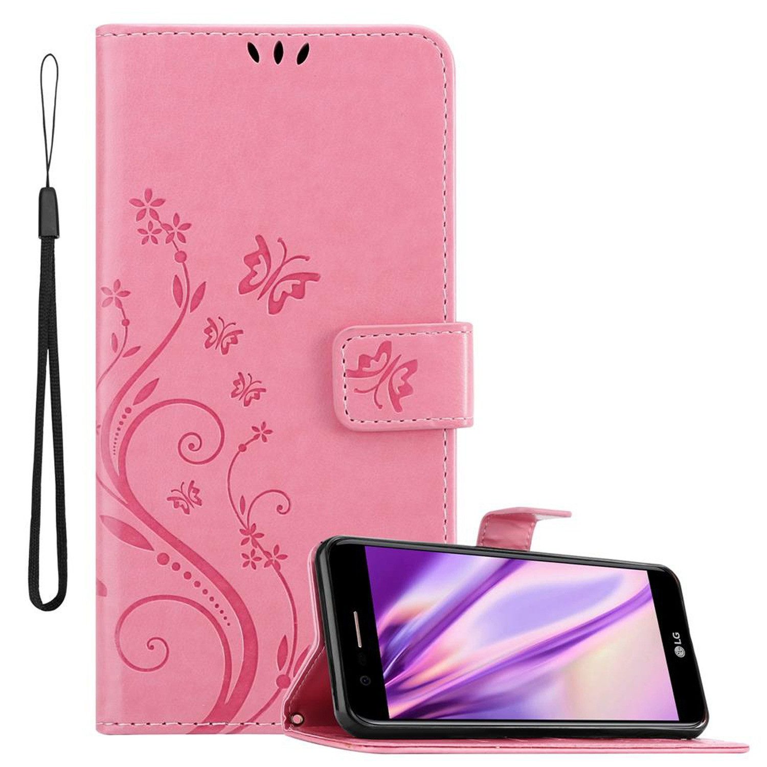 Cadorabo Handyhülle für LG K10 2018 / K11 / K11 PLUS Hülle LG K10 2018 / K11 / K11 PLUS, Hülle Schutzhülle Blumen Flower mit Standfunktion Kartenfach Magnet