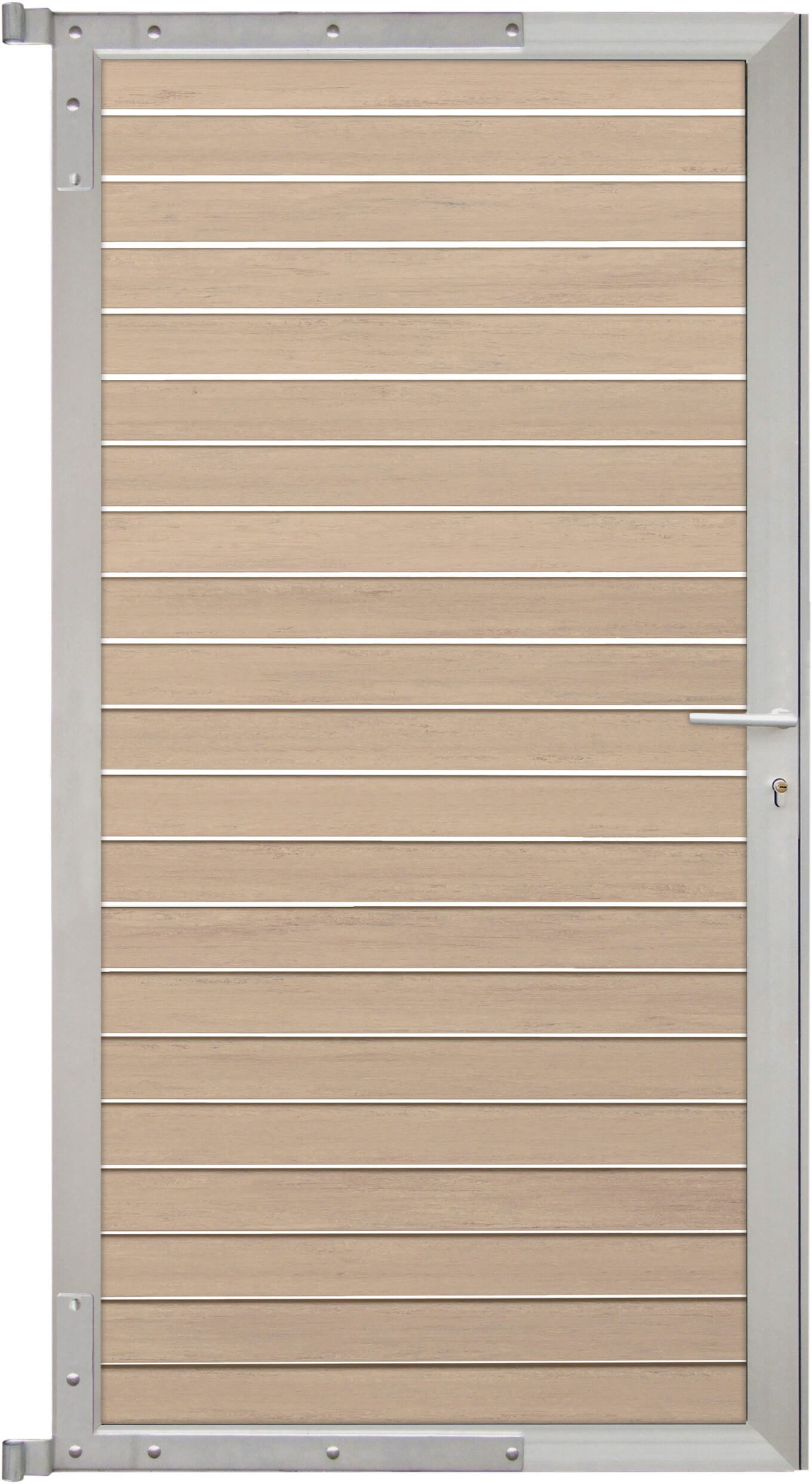 GartenLand Zauneinzeltür Tor für Steckzaun Stockholm ca. 90x175 cm, (Set, Ohne Pfosten), Sand-Multicolor / Alu Silber