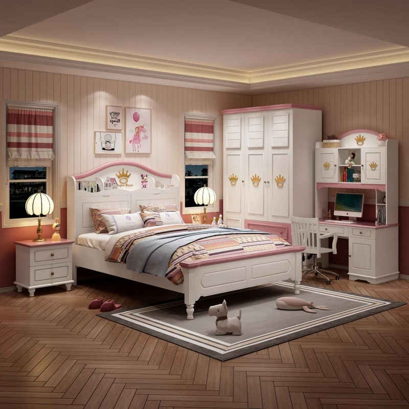 JVmoebel Kinderbett, Bettrahmen Rosa Doppelbett Bett Betten Bettkasten Klassische Möbel