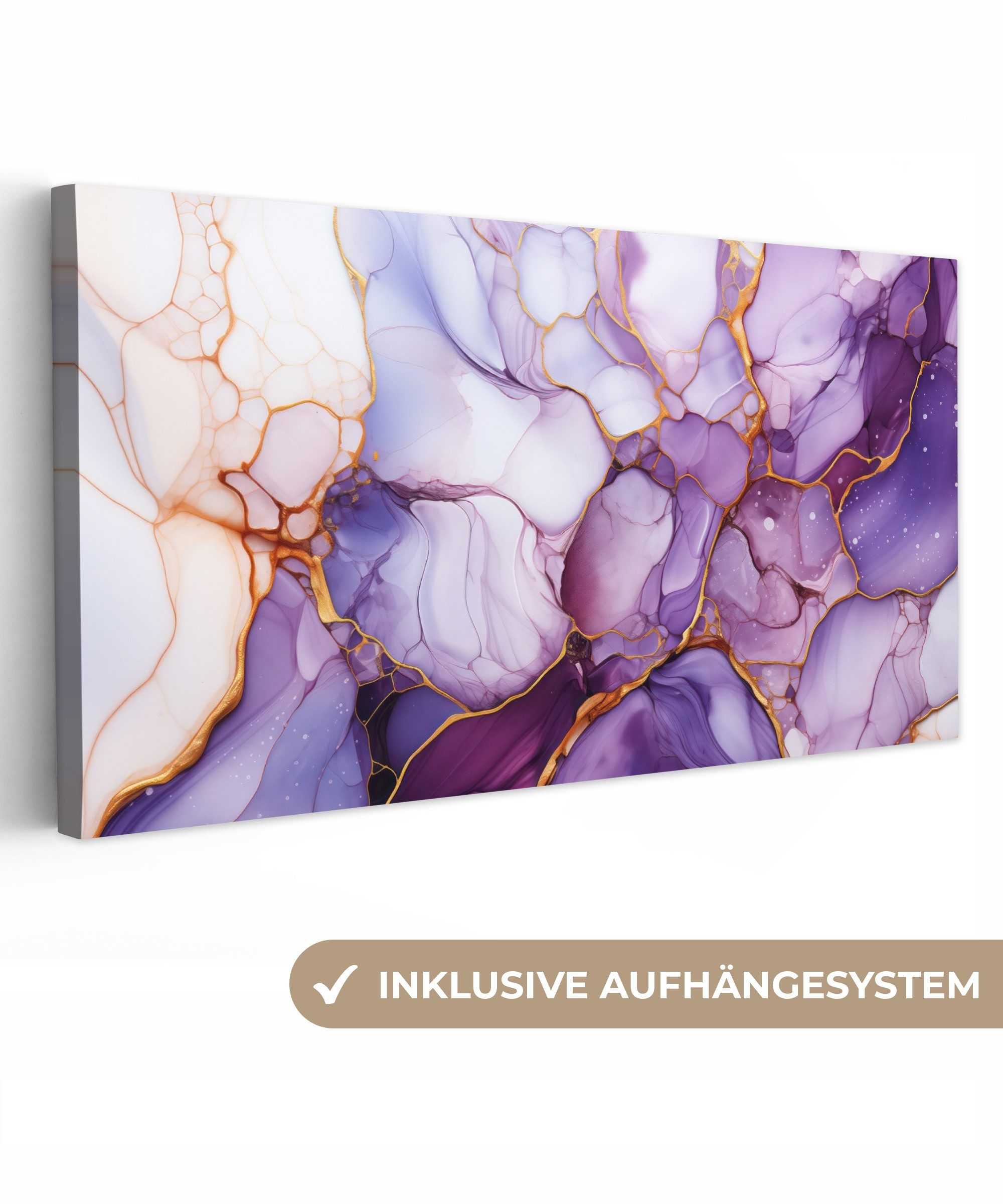 OneMillionCanvasses® Leinwandbild Panorama Marmor - Lila - Flieder