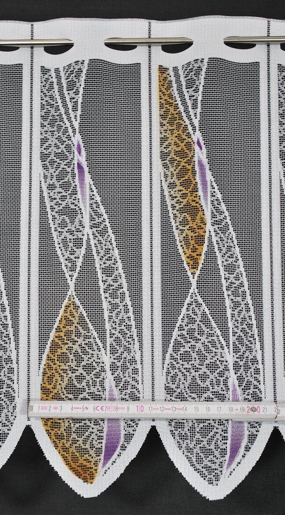 transparent, Gardinen Farben Maß Stangendurchzug, Kurzgardine, transparent, Welle, Scheibengardine nach mit Wunschmaß, und Höhen Stablöcher, verschiedene Kranzusch, lila/orange