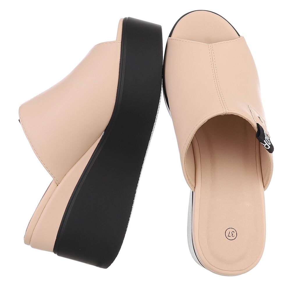 Ital-Design Moderne Absatzsandalen mit Plateau für Damen Plateausandaletten (91409404) Keilabsatz/Wedge Keilsandaletten in Beige