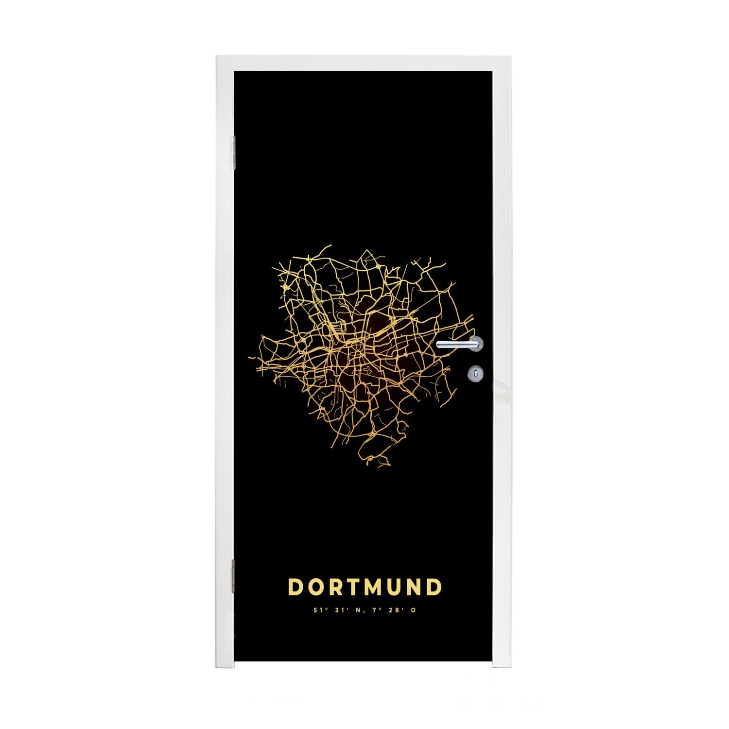 Stadtplan, cm St), - Tür, MuchoWow Dortmund für - Türaufkleber, Gold Karte Fototapete Türtapete (1 75x205 Matt, - bedruckt,