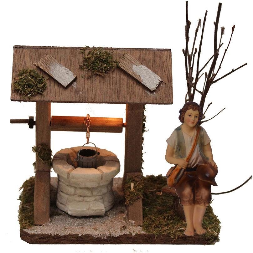 Alfred Kolbe Krippen-Zubehör Brunnen mit Beleuchtung und Figur Hirte sitzend, Weihnachtsdeko (Set, 2 St)