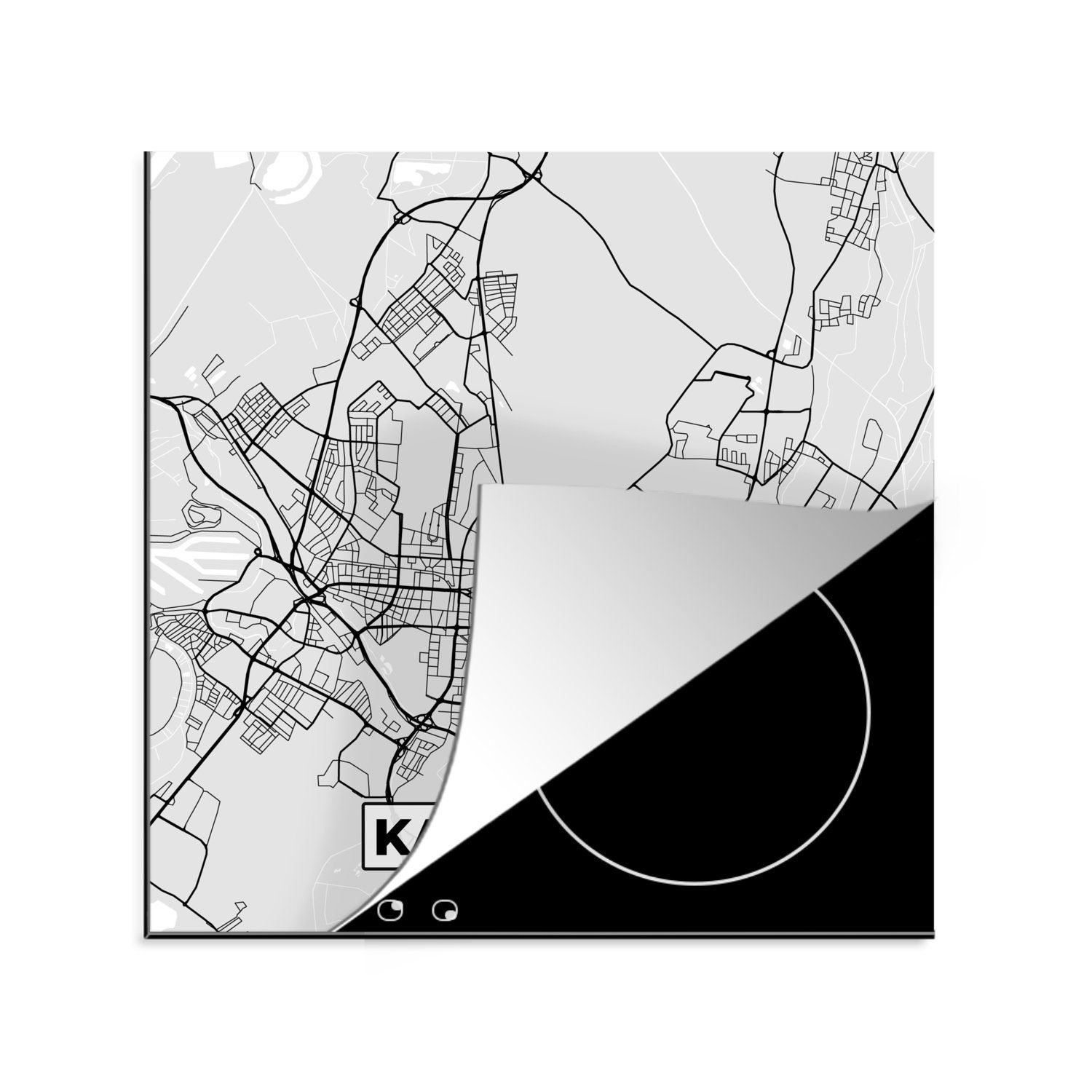 MuchoWow Herdblende-/Abdeckplatte Karlsruhe - Karte - Stadtplan - Deutschland, Vinyl, (1 tlg), 78x78 cm, Ceranfeldabdeckung, Arbeitsplatte für küche