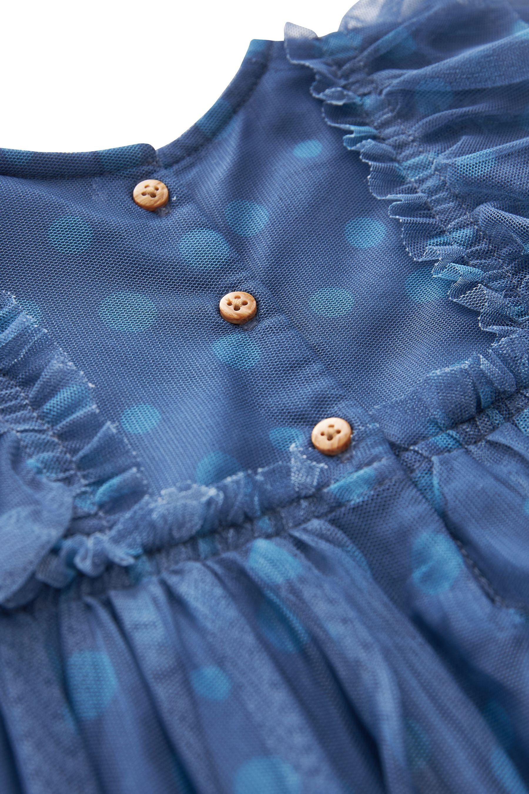 Mesh mit (1-tlg) aus Next Partykleid Blue Rüschenärmeln Party-Kleid