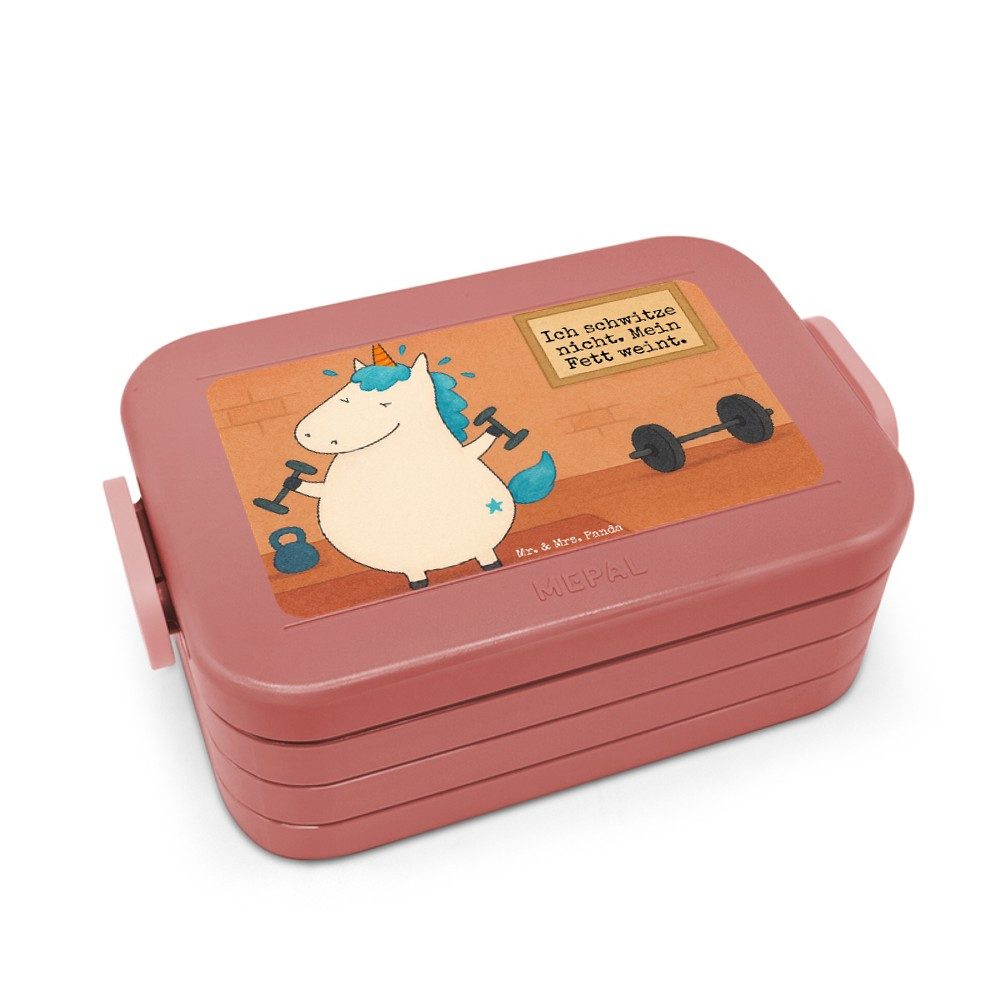 Mr. & Mrs. Panda Butterdose Einhorn Fitness Design, Lunchbox, Rot Pastell, Unicorn, Einhörner, Lu, Polypropylen lebensmittelecht, (Packung), Geräte Abnehmen Frischhaltedose