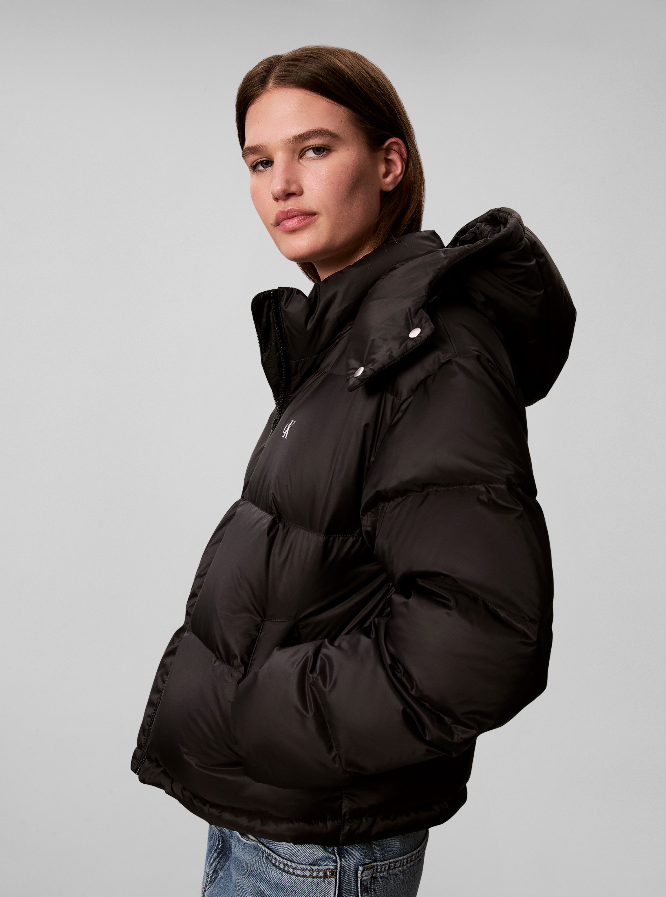 Calvin Klein Jeans Steppjacke abnehmbare Kapuze, Regular Fit, kurze Form, wattiert