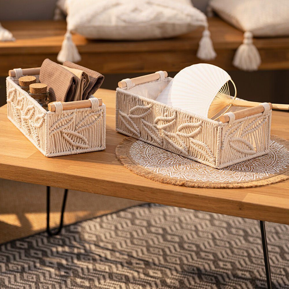 Home-trends24.de Allzweckkorb Textilkorb Korb Füllkorb Aufbewahrungskorb Makramee Boho Creme