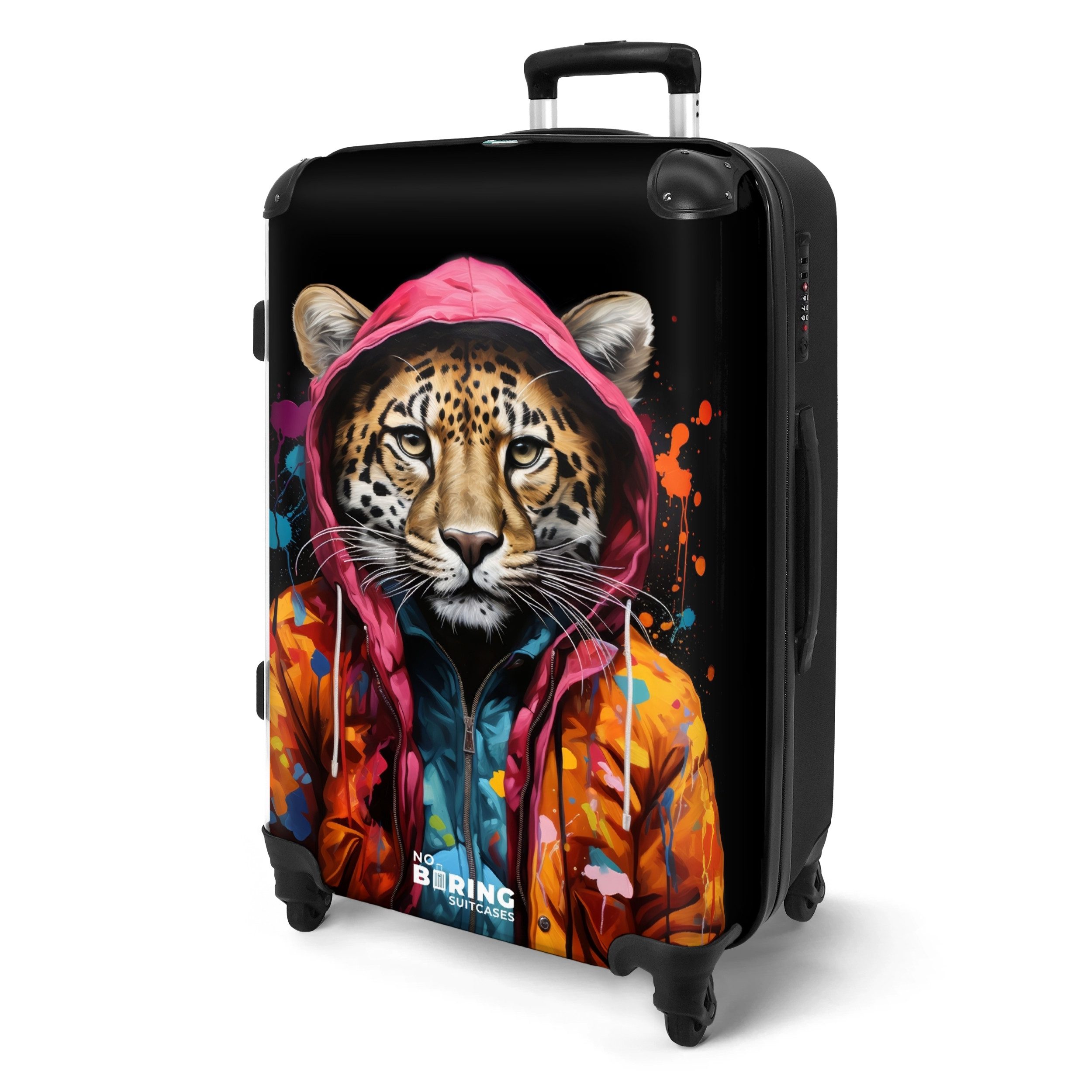 NoBoringSuitcases.com© Hartschalen-Trolley mit leuchtende Räder - Leopard m günstig online kaufen