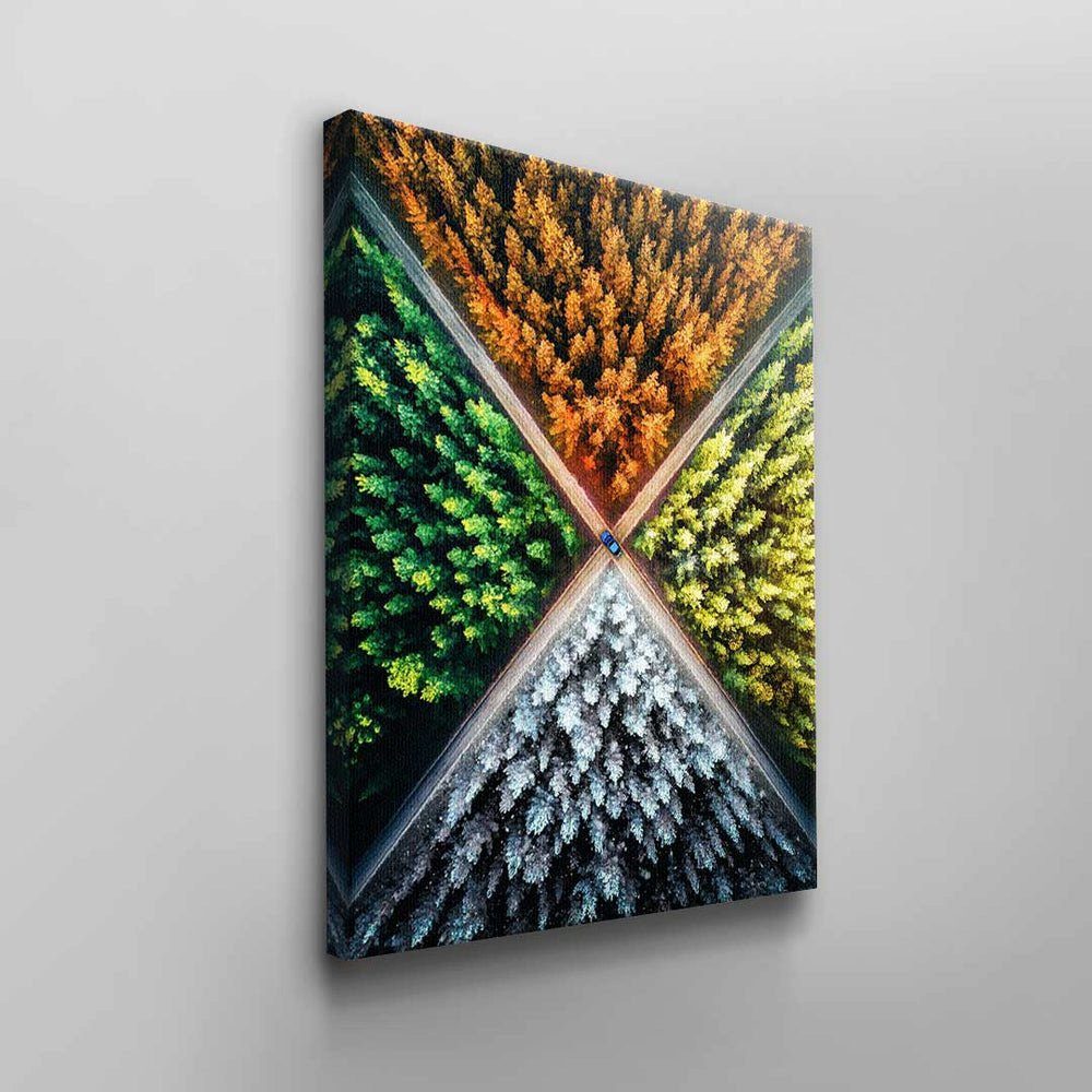 Wandbild Leinwandbild mit schwarzer DOTCOMCANVAS® & Zyklus, Natur Leinwandbild Rahmen Jahrezeiten Bäumen Jahreszeiten