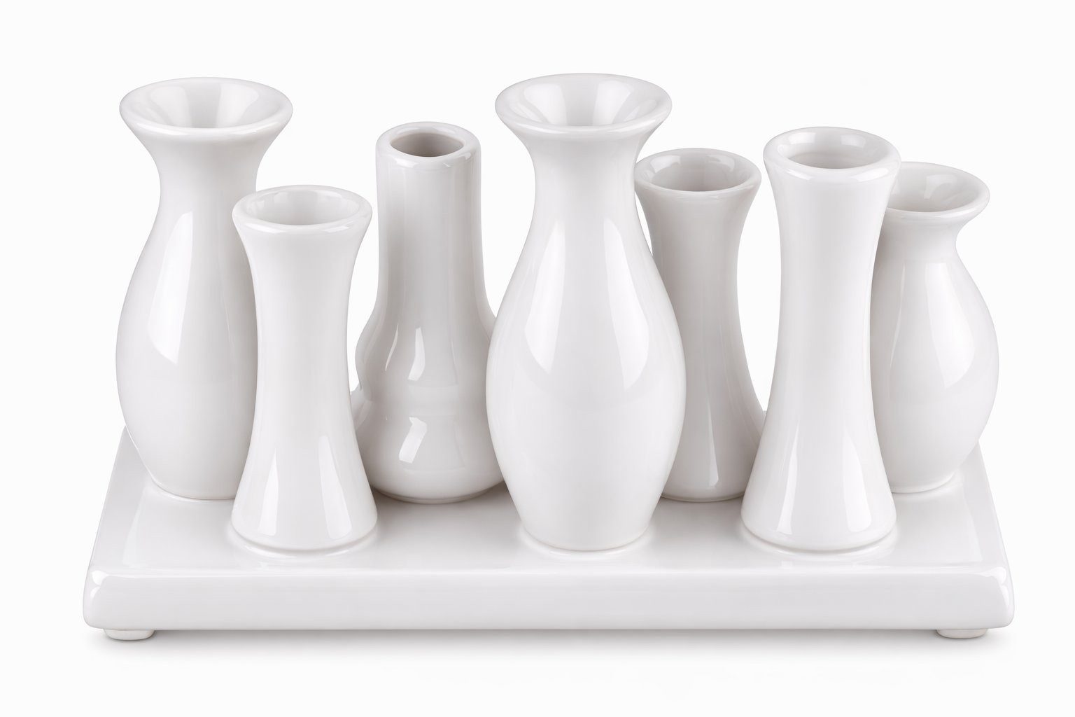 WestCraft Dekovase Handgefertigte kleine Keramik Deko Blumenvasen Set aus 7 Vasen in weiß (1 St), dekorative Keramikvasen auf festem Sockel, hübsche Mini Vase