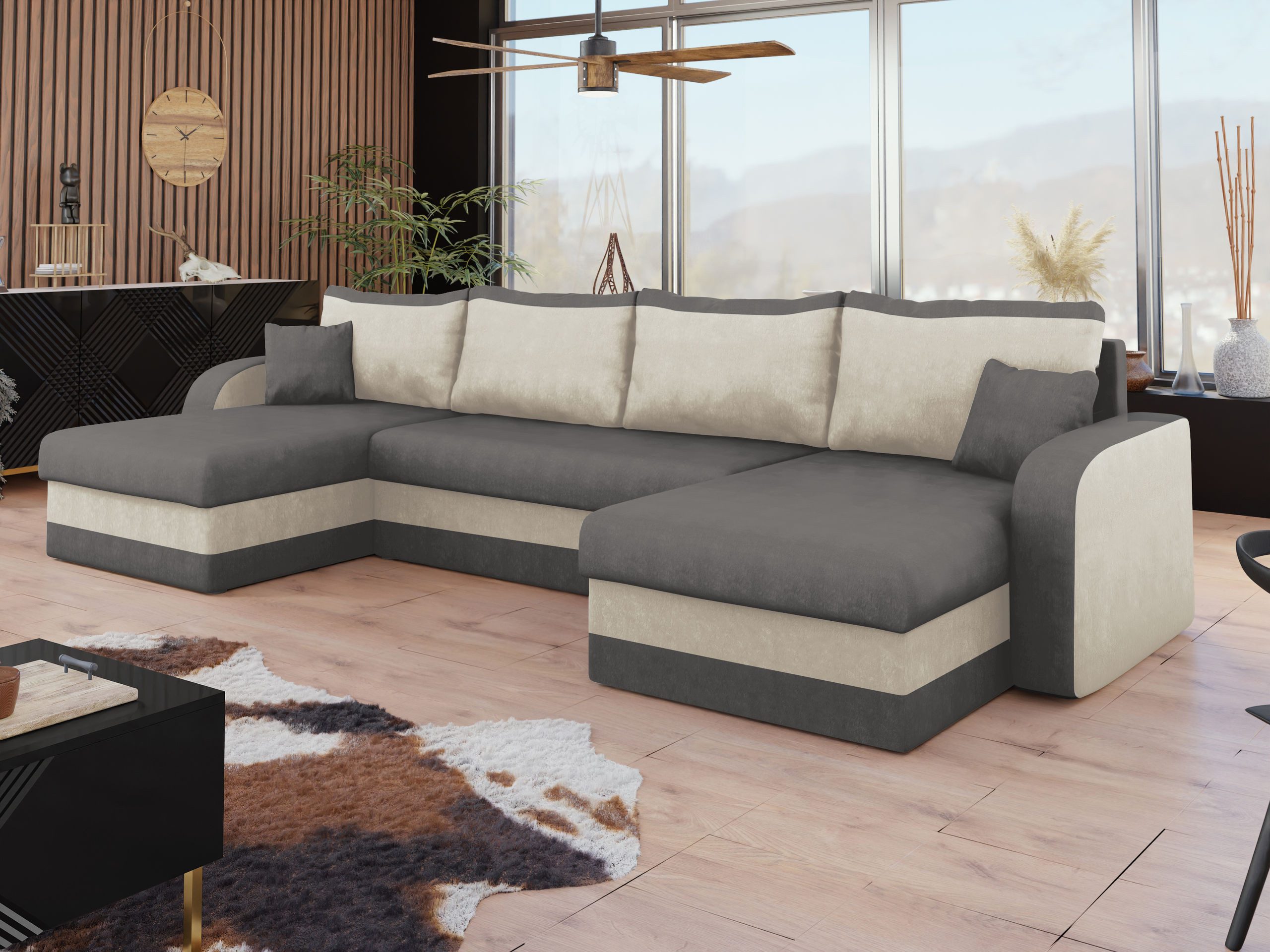 MIRJAN24 Wohnlandschaft Kris U, mit Schlaffunktion und drei Bettkasten, U-Form mit Kissen-Set, L: 304 cm