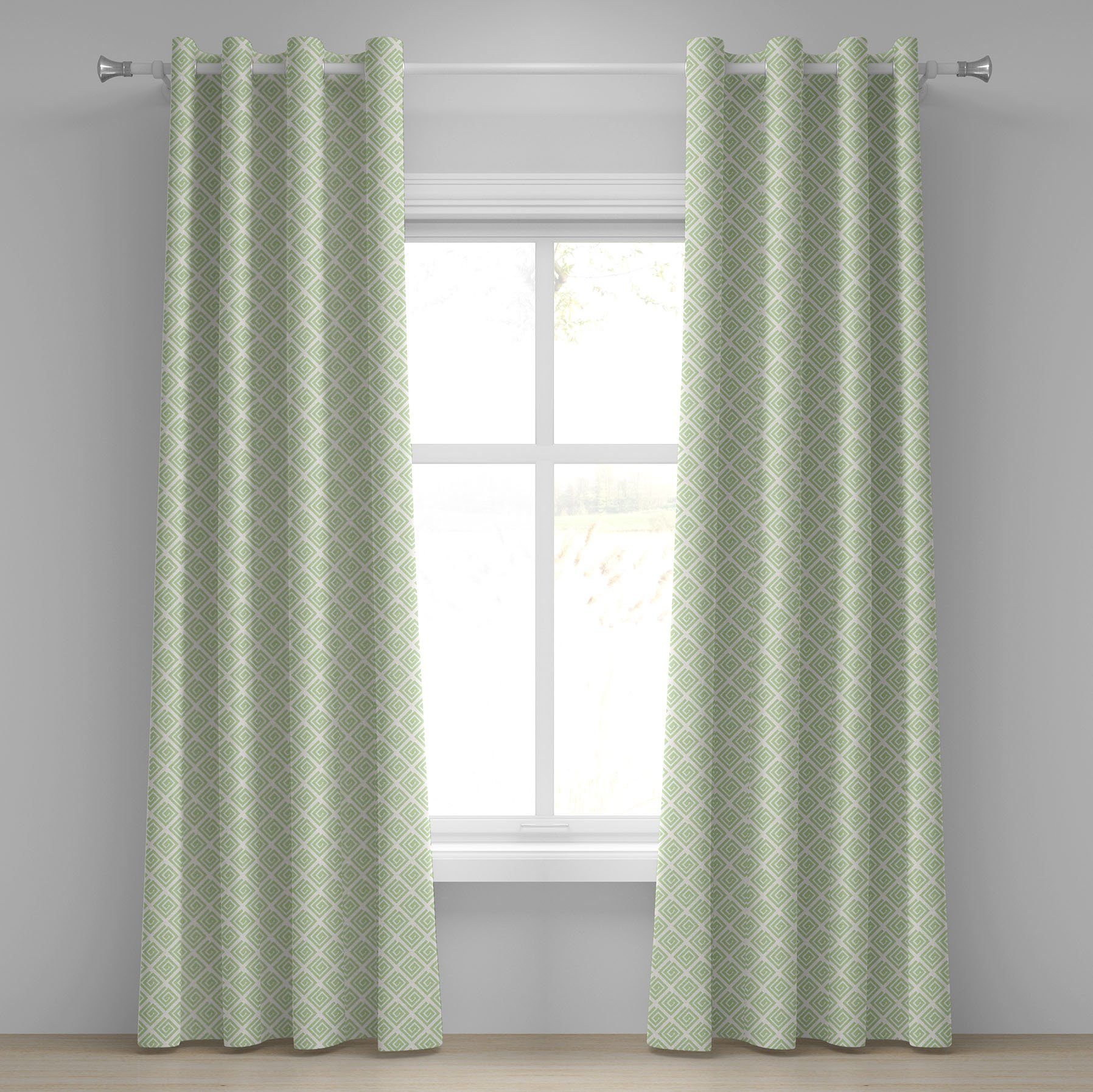 Gardine Dekorative 2-Panel-Fenstervorhänge für Schlafzimmer Wohnzimmer, Abakuhaus, Retro Wirbels-Squares Verziert