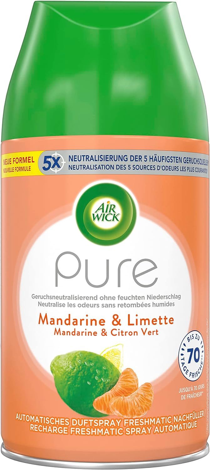 Air Wick Raumduft Freshmatic Max Nachfüller PURE Mandarine & Limette 6 x 250ml (Jahresvorrat, 6-St., Automatisches Duftspray), für 24/7 Raumfrische