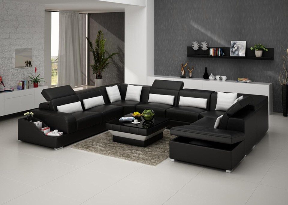 Xlmoebel Wohnlandschaft Ledersofa G8008 in Weiß mit Relax-Kopfstützen und Bettfunktion, Wohnlandschaft, Made in Europa