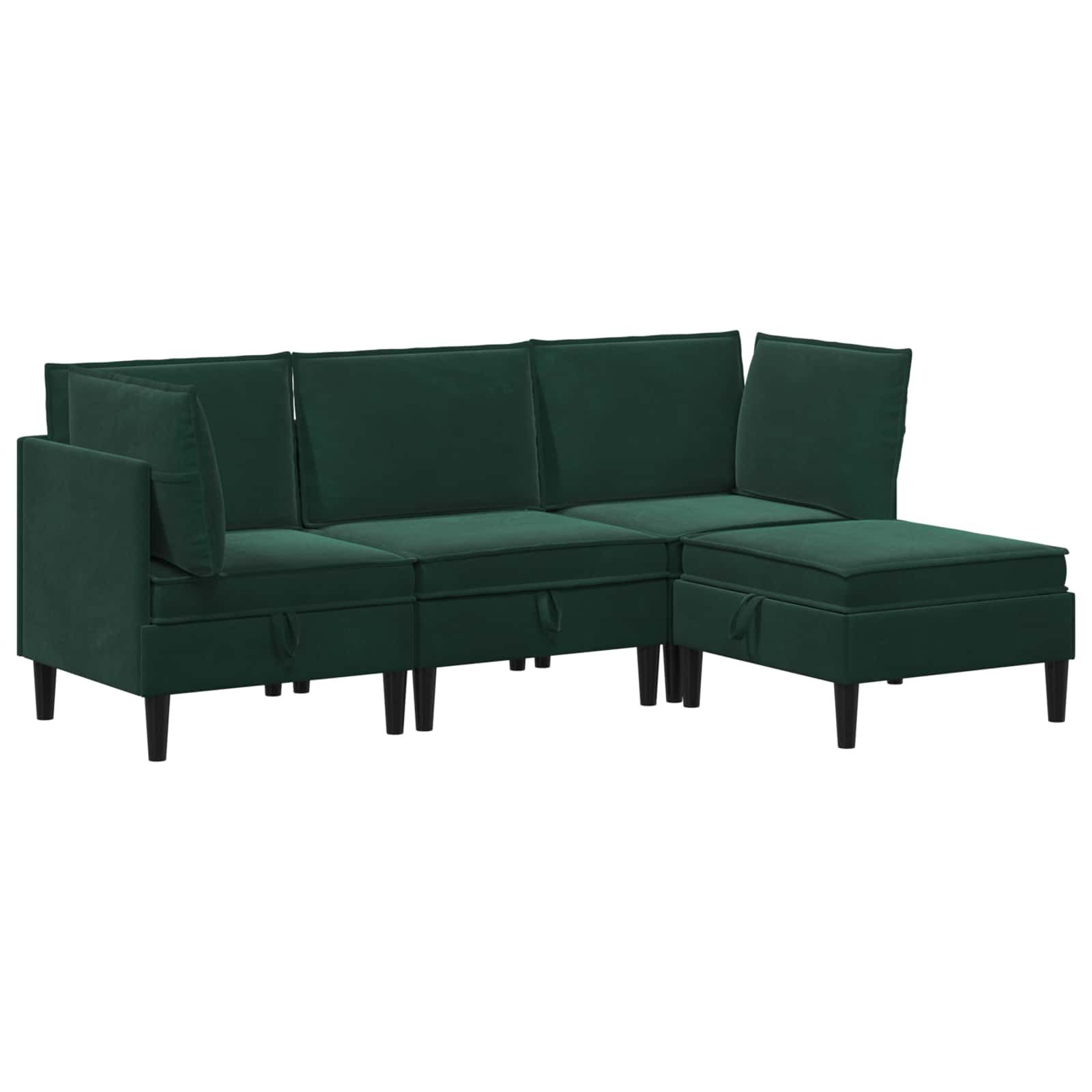 vidaXL Wohnzimmer-Set Wohnzimmergarnitur mit Kissen 4 pcs Dunkelgrün Samt, (4-St)