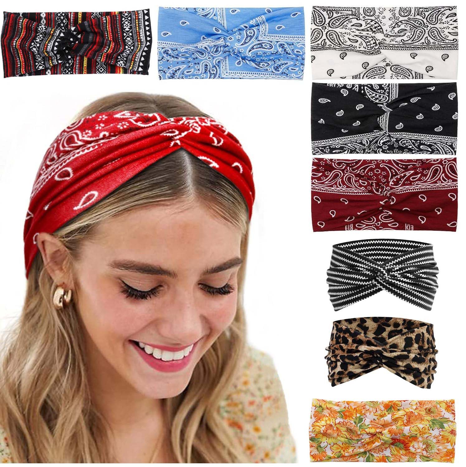 Bwecuy Haarband 8er Set Haarbänder Damen breite elastische weiche Boho-Stirnbänder