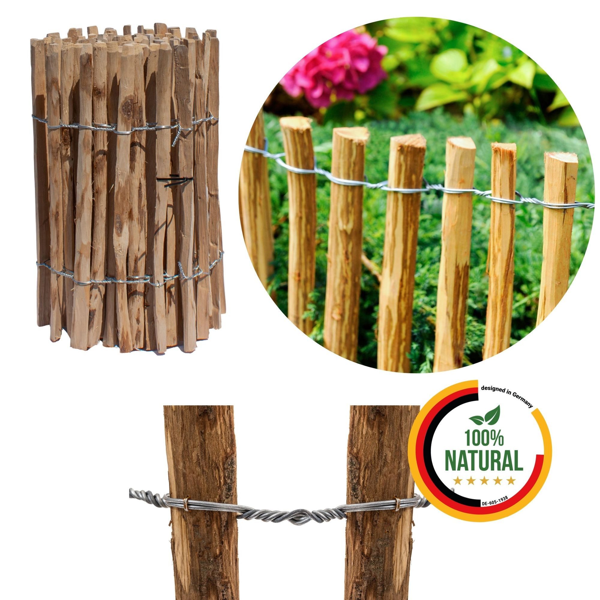 Floranica Staketenzaun Gartenzaun aus Haselnuss oder Kastanie, Steckzaun, R günstig online kaufen