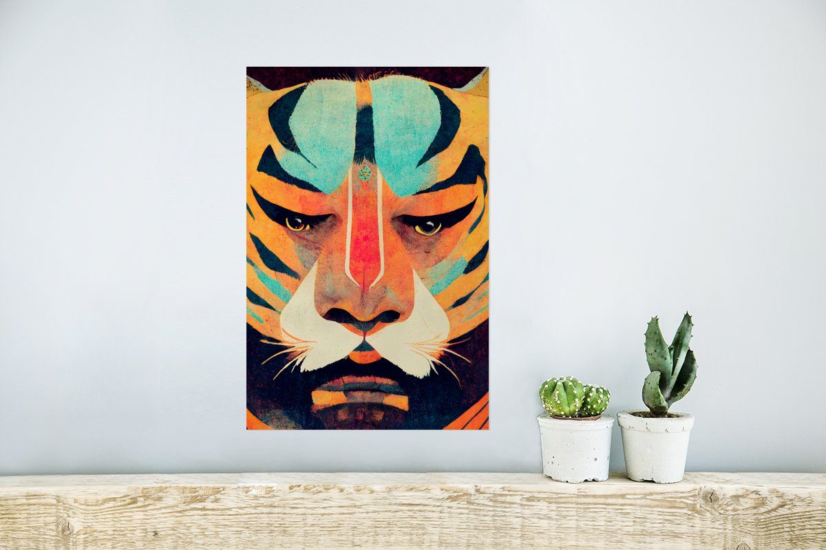 Tiger für Abstrakt MuchoWow Ohne - Wandbild, Kunst, Wohnzimmer, (1 Poster, Poster Rahmen Tiere Wandposter Porträt - St), - -