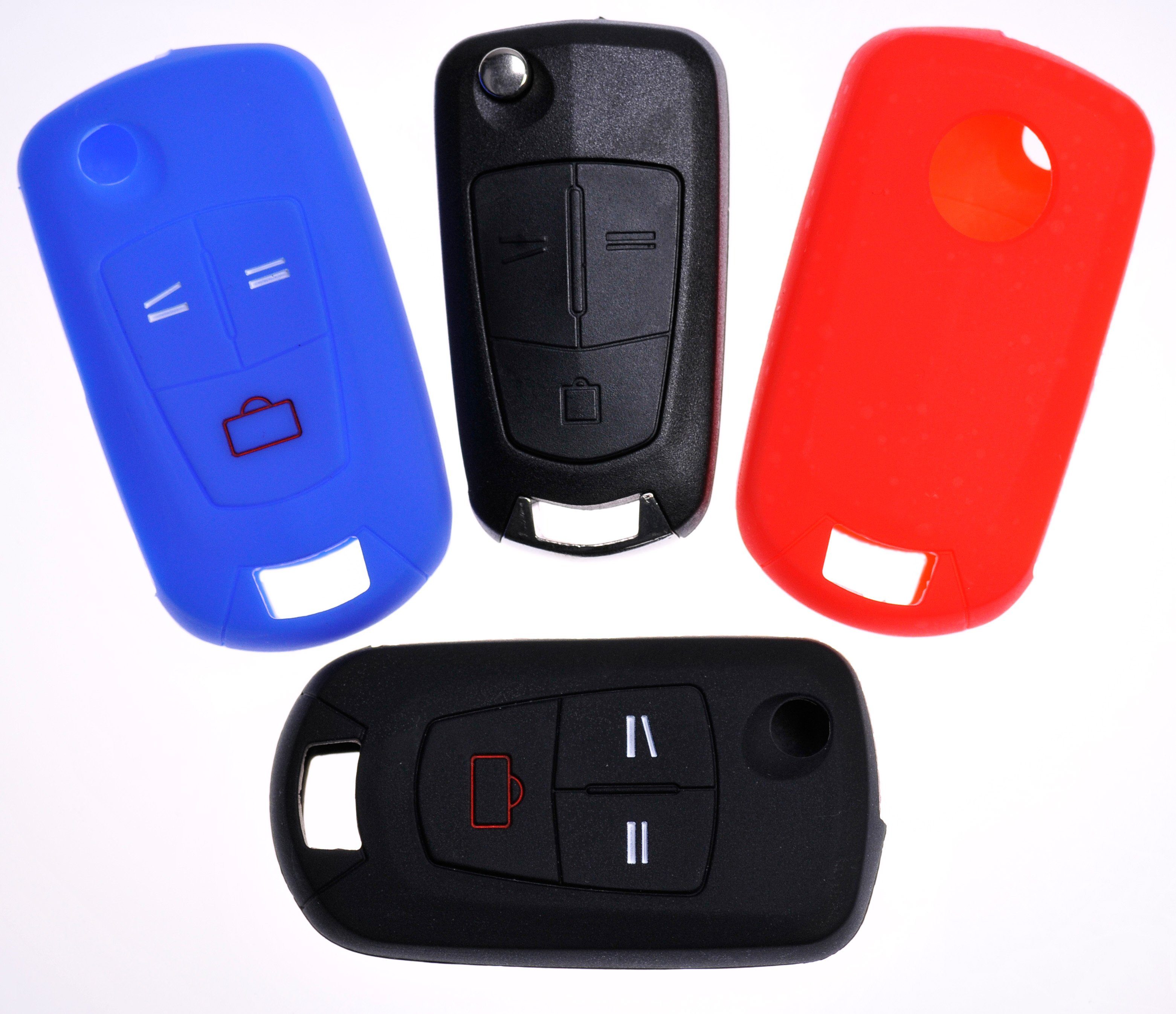 mt-key Schlüsseltasche Autoschlüssel Softcase Signum Klappschlüssel 3 OPEL Blau, Tasten Silikon Zafira Schutzhülle Insignia für Vectra