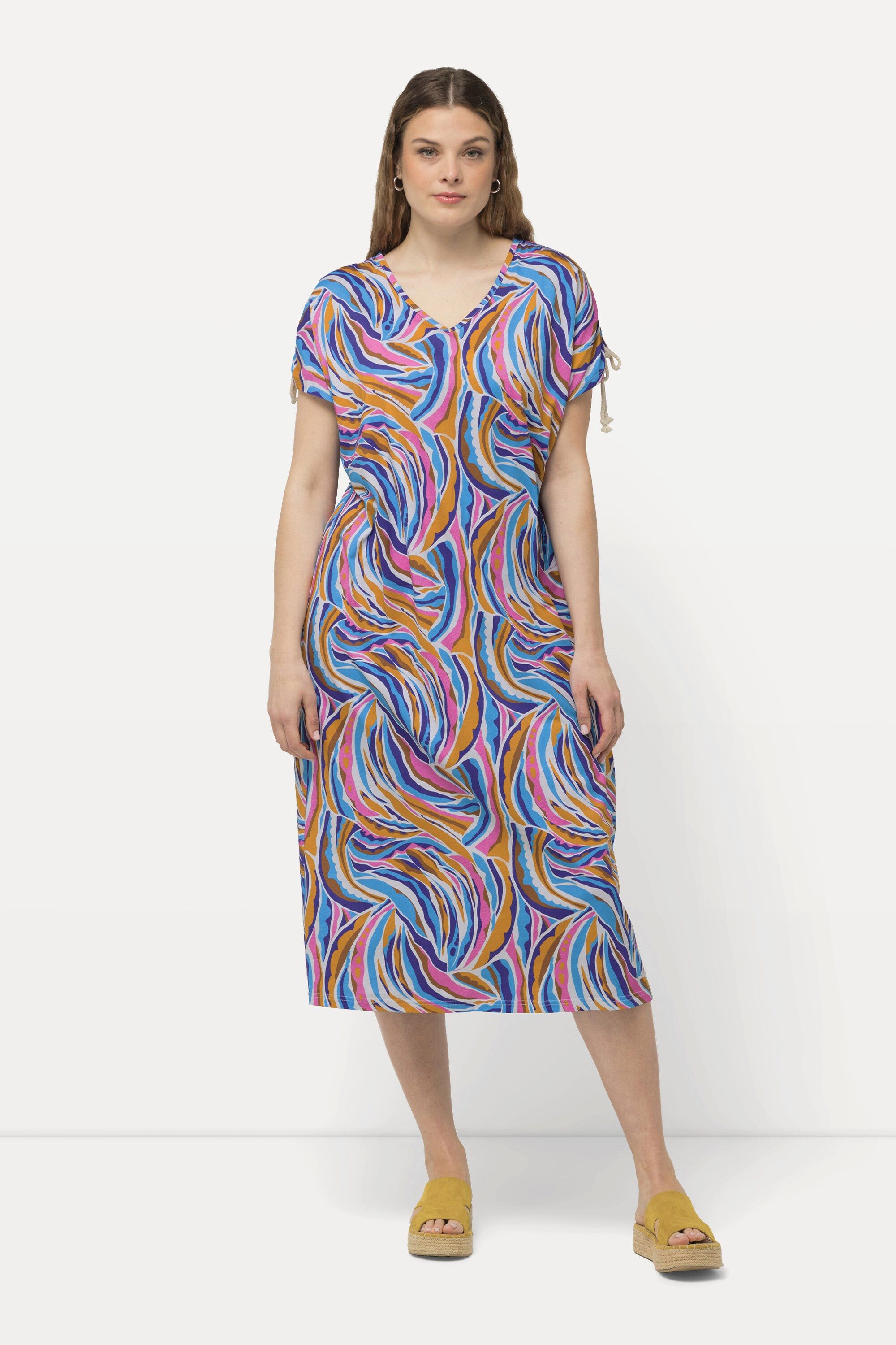 Ulla Popken Jerseykleid Jersey-Midikleid A-Linie V-Ausschnitt günstig online kaufen