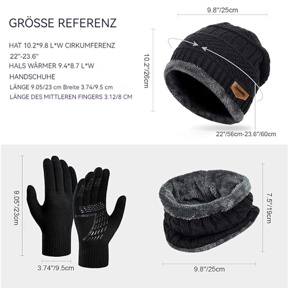 SOTOR Handschuhe Schal 3-in-1 (1-St) Set-Unisex Strickmütze Wintermütze Winter-Set Touchscreen