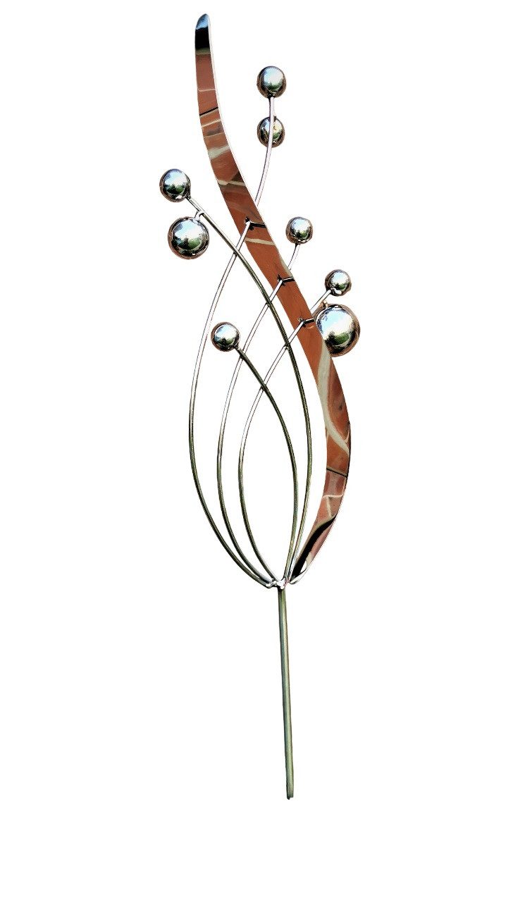 Jürgen Bocker Gartenstecker Skulptur „Flamme“ – 146 Cm, Edelstahl Poliert, Mit Granit-Sockel