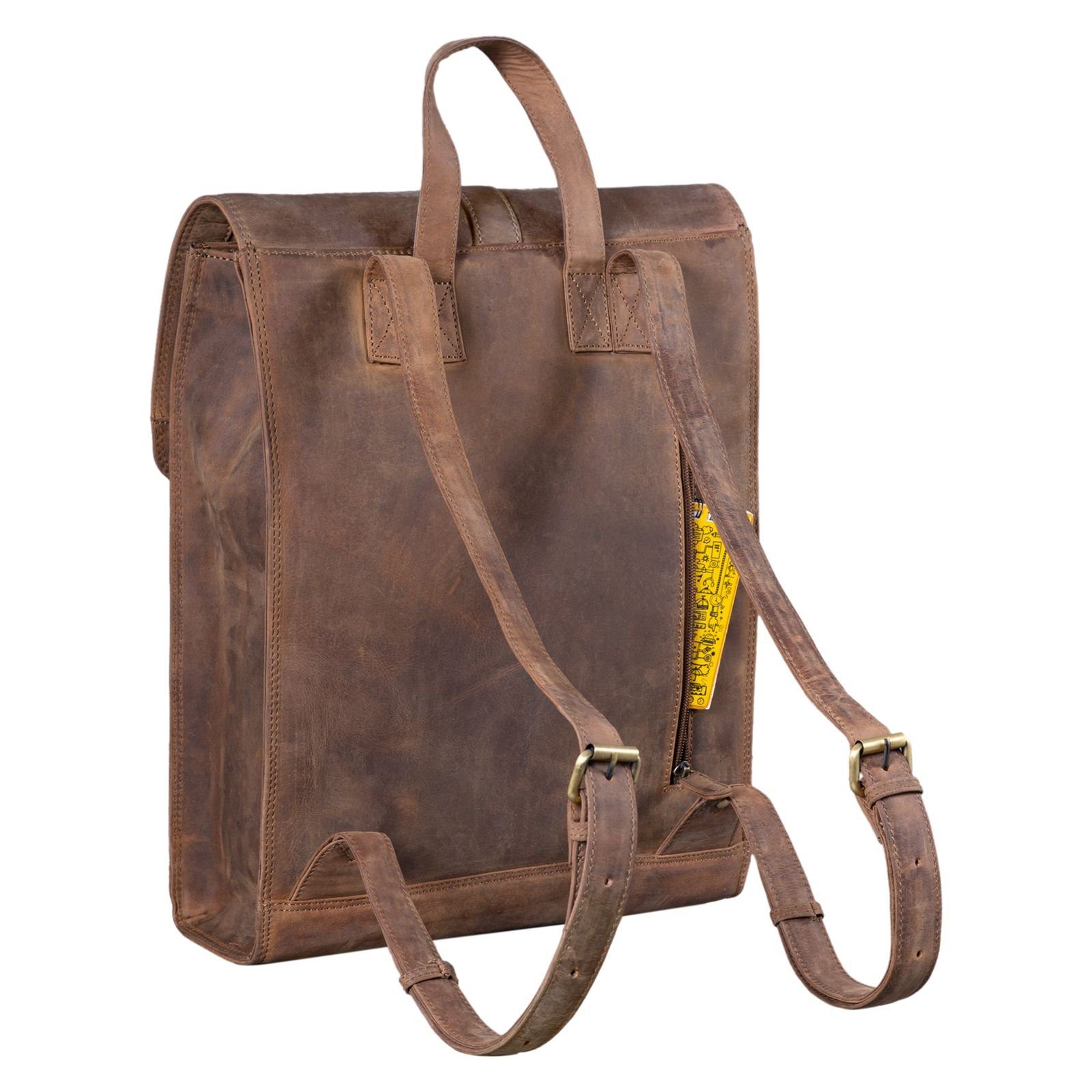 Notebook-Rucksack STILORD Leder - Backpack Business "Grover" braun mittel