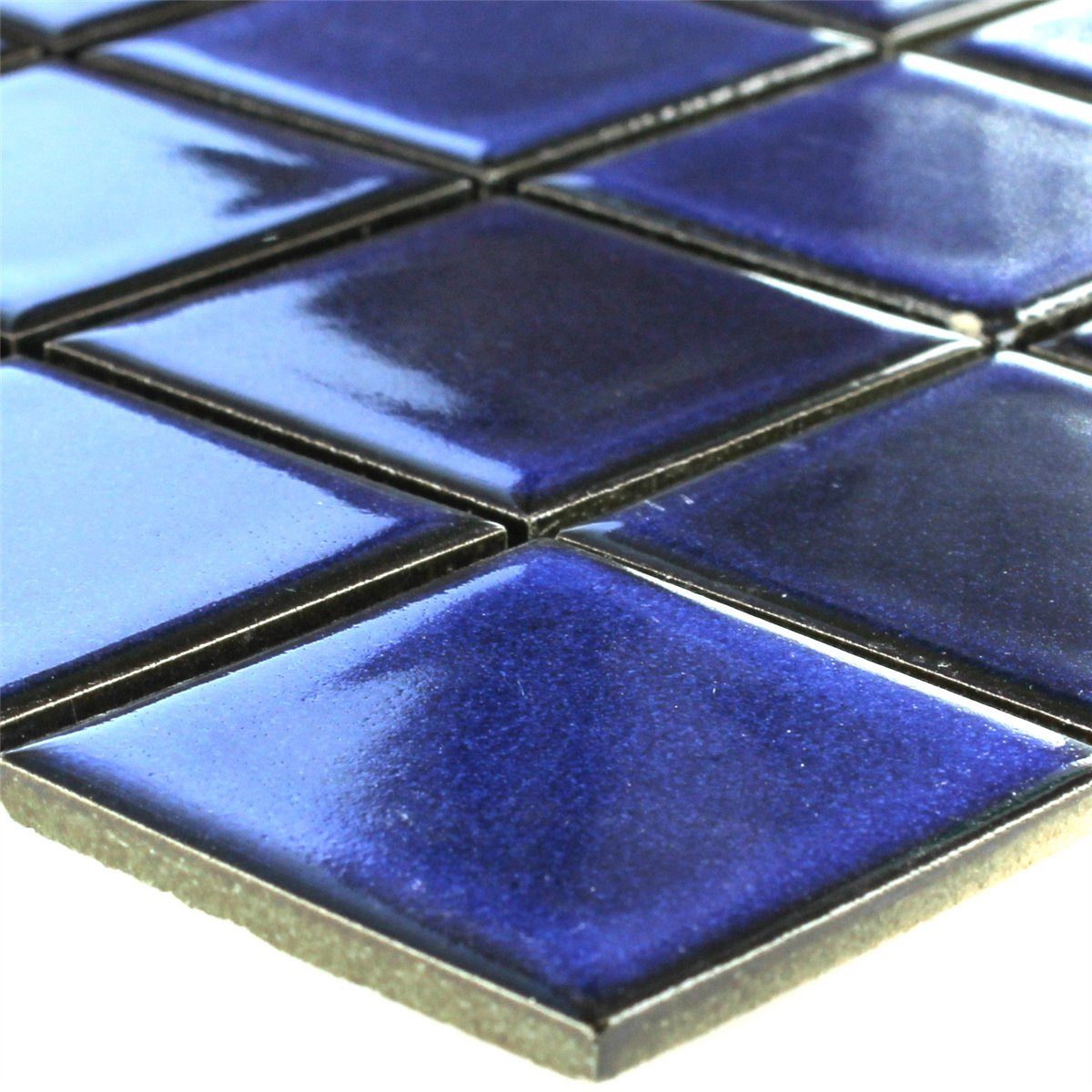 Mosafil Mosaikfliesen Keramik Mosaikfliesen Blau Uni, Keramik 30.500x30.500, blau, Verlegefertig auf ein Netz geklebt - Frostsicher - Wasserfest