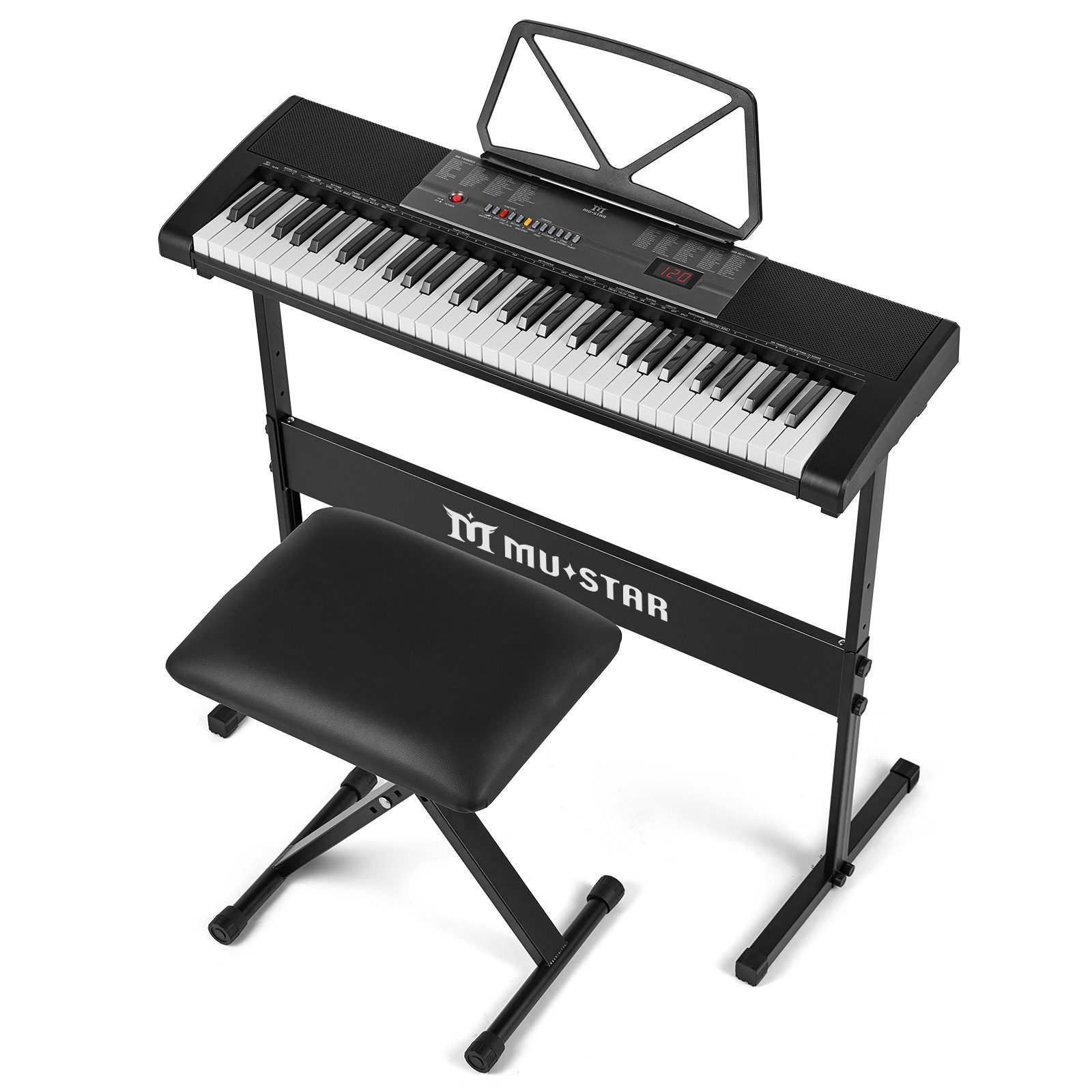 MUSTAR Digitalpiano mit Leuchttasten und Lautsprechern, 61-Tasten für Anfänger (1-St), mit Kopfhörer und Mikrofon, 300 Klänge & einfache Musiklektionen
