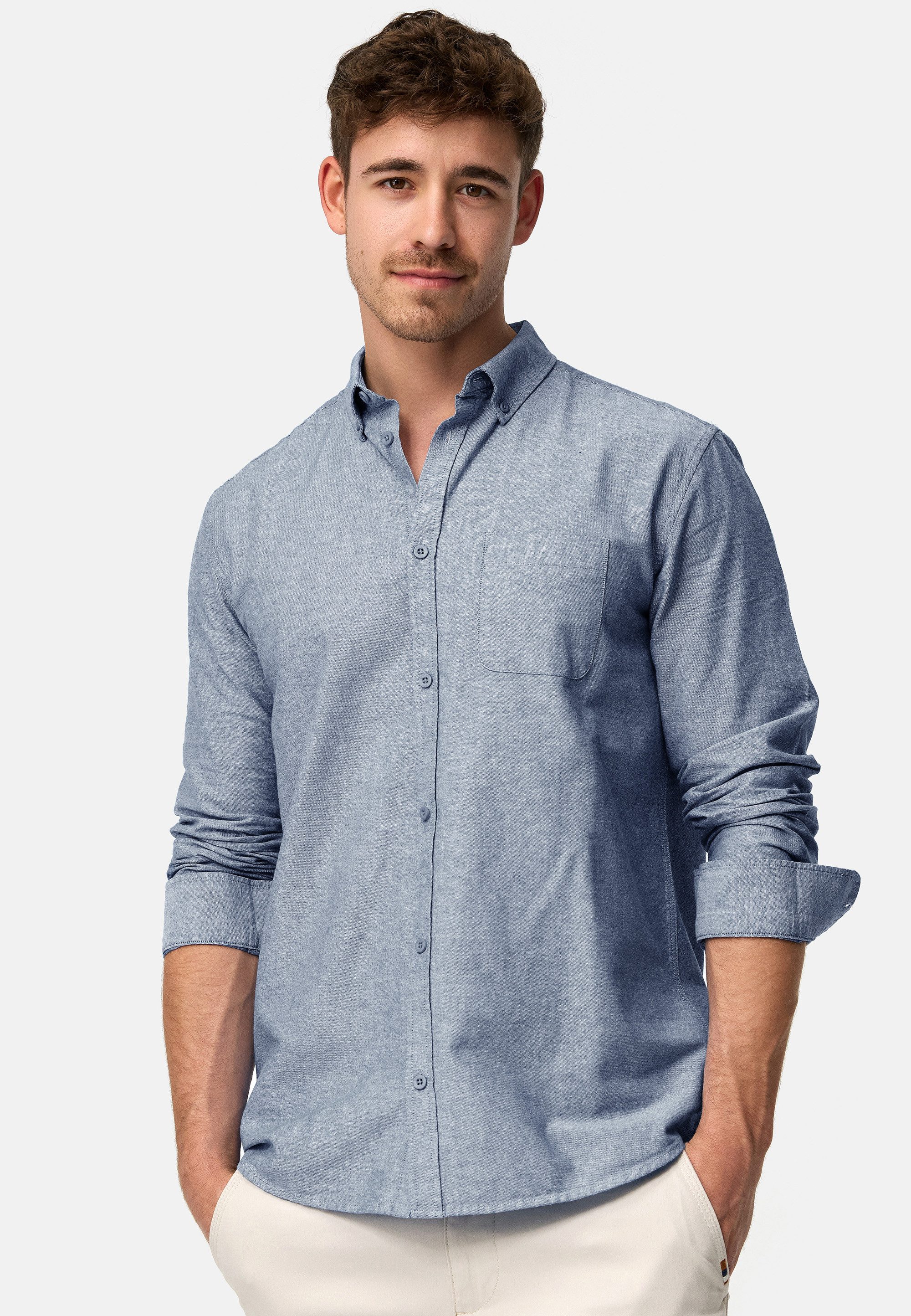 Indicode Langarmhemd Herren Kepner Herrenhemd Langarm mit Button-Down-Kragen und Brusttasche
