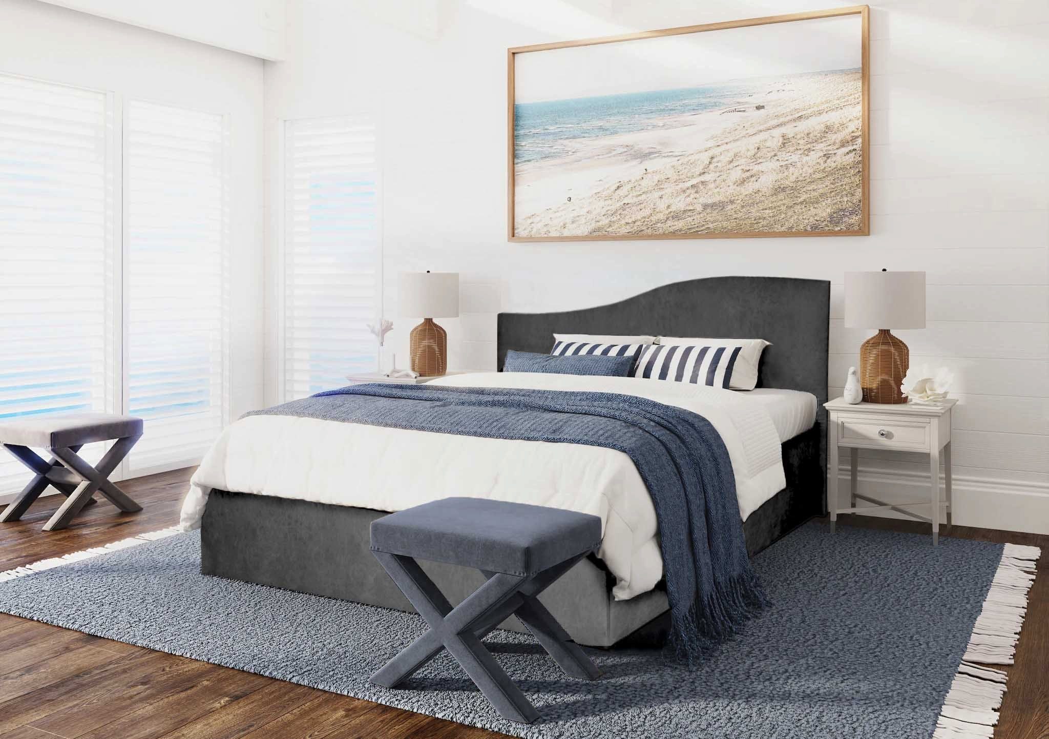 Halmon Schlafkomfort Betten Polsterbett London (Mit Stauraum, Matratze-Härtegrad auf Anfrage, in 6 Größen und 10 attraktiven Farben mit oder ohne Matratze), geschwungene Kopfteil, inkl. Lattenrost bei Ausführung mit Matratze