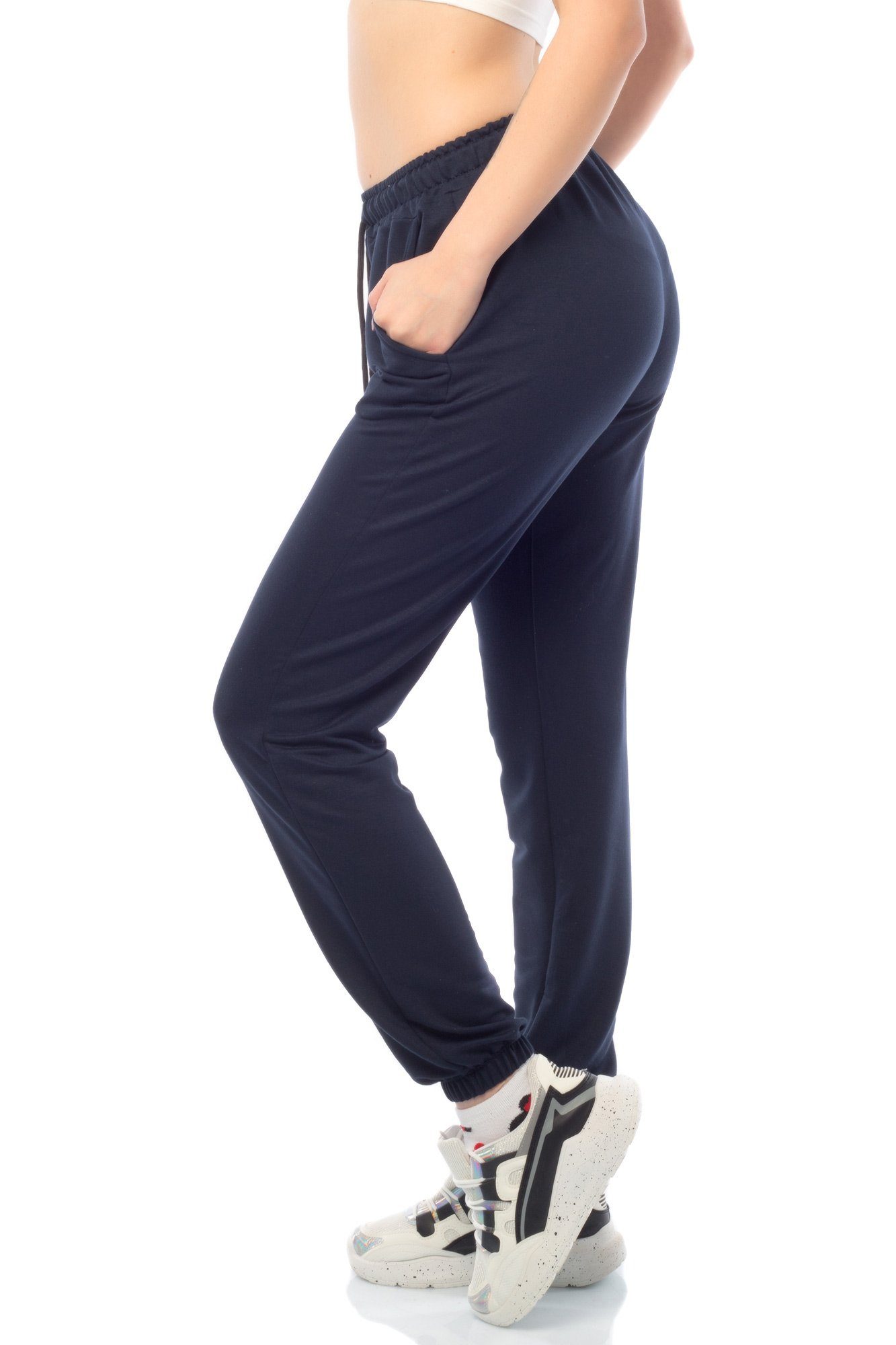 dunkelblau lässig Loungehose Sweathose Damen Sporthose Jogginghose Bongual Basic