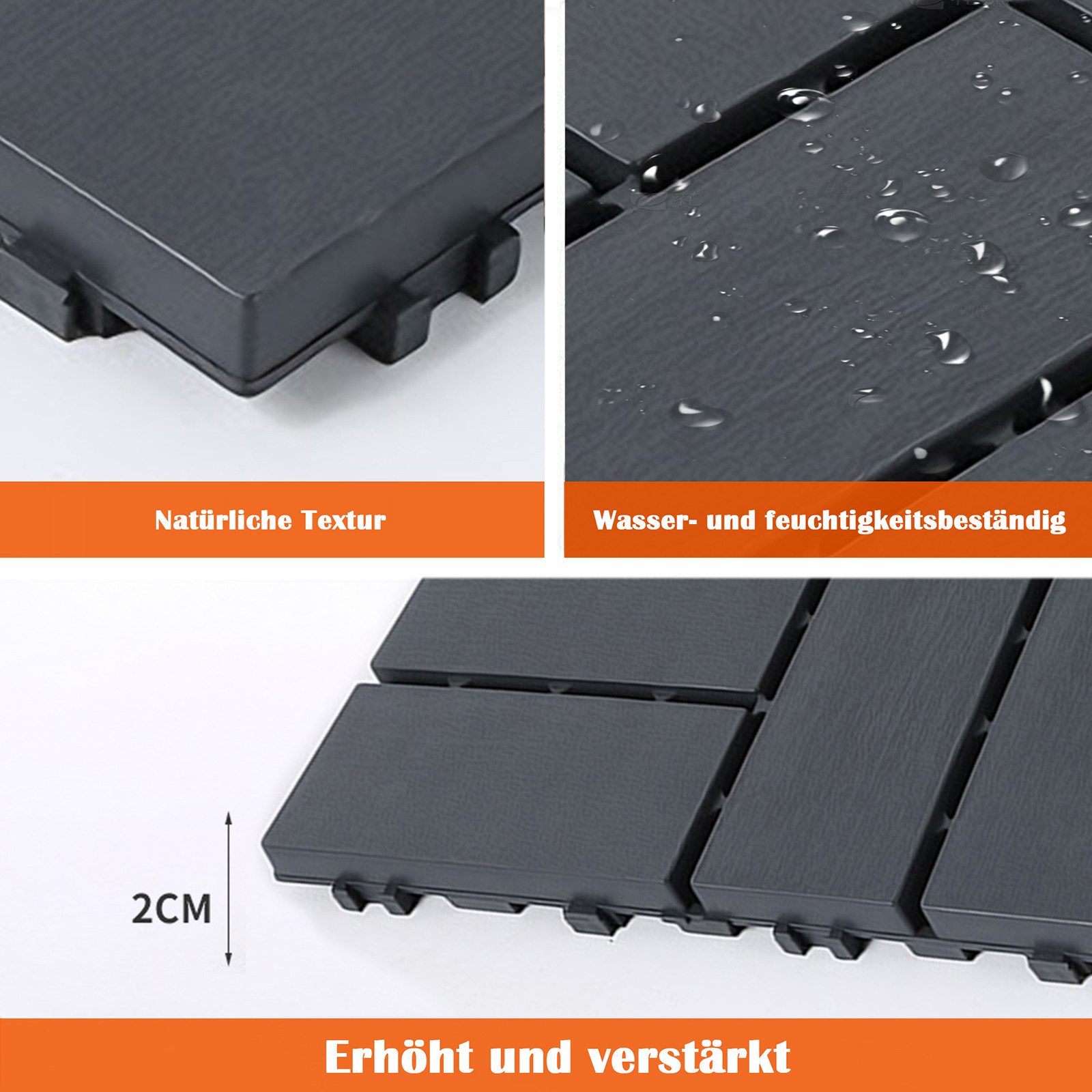PFCTART Terrassendielen Terrassenfliesen mit Klicksystem, Kunststoff Bodenfliesen, 4,09 m², BxL: je 30.48x30.48 cm, 20 mm Stärke, (Set, 44-St., 30,48×30,48 cm, für Balkon, Terrasse, Garten & Innenbereich), Einfache Installation, wetterfest & pflegeleicht, Rutschfest