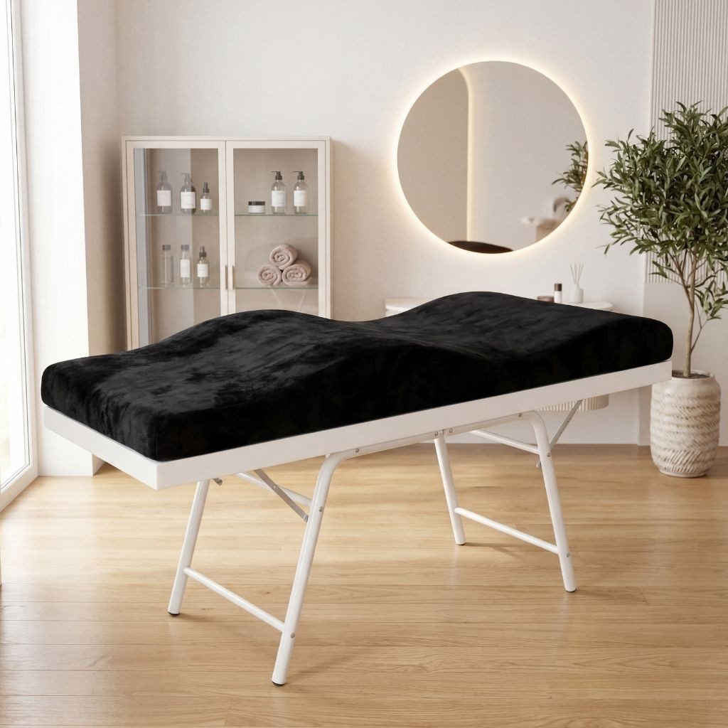 STM Company Massageliege Memory Foam Wellenmatratze für Kosmetikliege (180x60 cm / 190x70 cm, mit Veloursbezug), Anatomischer Lash Topper für Wimpern, PMU & Kosmetik