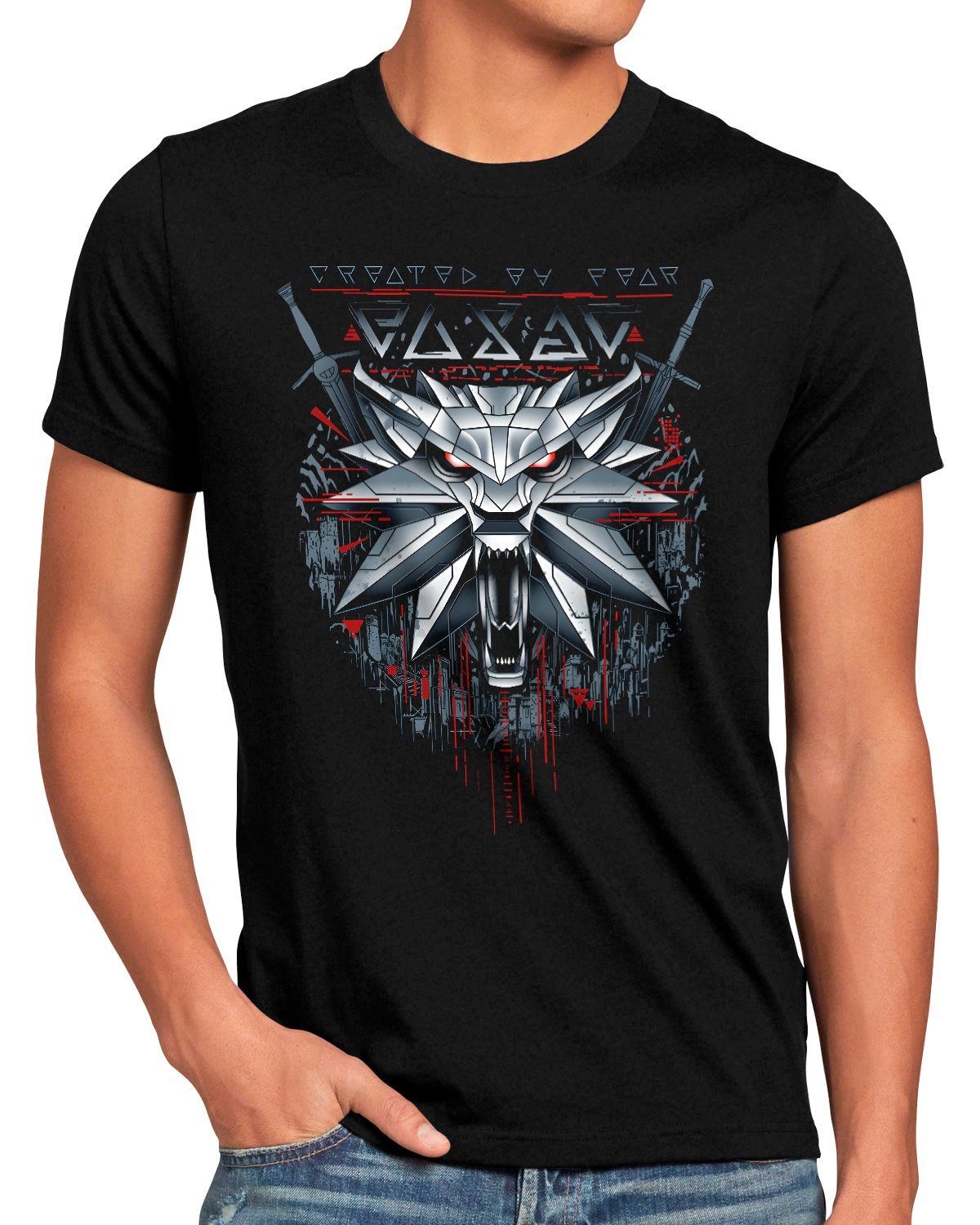 style3 Print-Shirt geralt hexer der wolf witcher schwert the riva