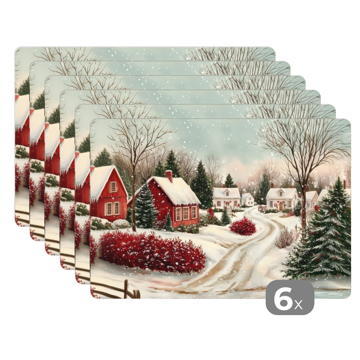 MuchoWow Platzset Weihnachtsstimmung - Ländlich - Rot, (6-St), Platzsets, T günstig online kaufen