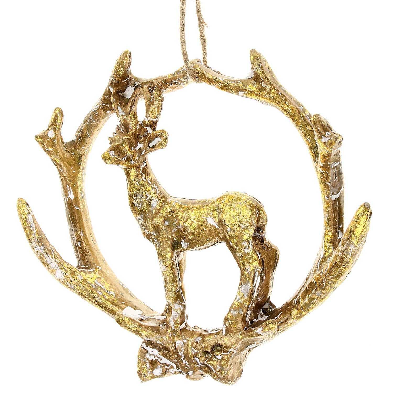 Macosa Home Hänge-Weihnachtsbaum (Hirsch-Geweih Rentier Weihnachtsbaum zum hängen Deko Fenster Vintage Shabby Stil innen, 2 St), 2er Set Deko Hirsch Aufhänger im Geweih antik Gold Baumschmuck