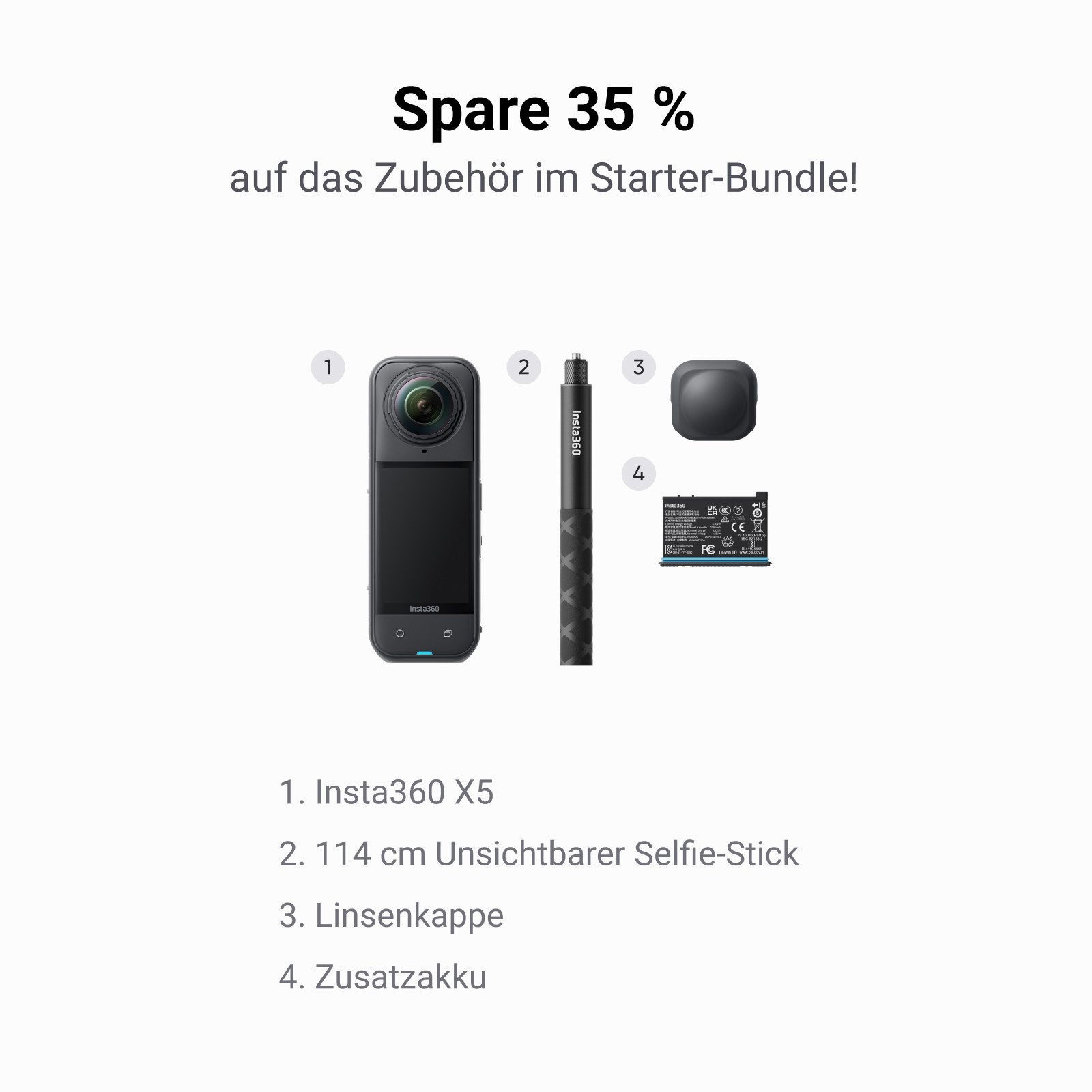 Insta360 Insta360 X5 - Wasserdichte 8K 360°-Kamera Action Cam (8K, Bluetooth, WLAN (Wi-Fi)