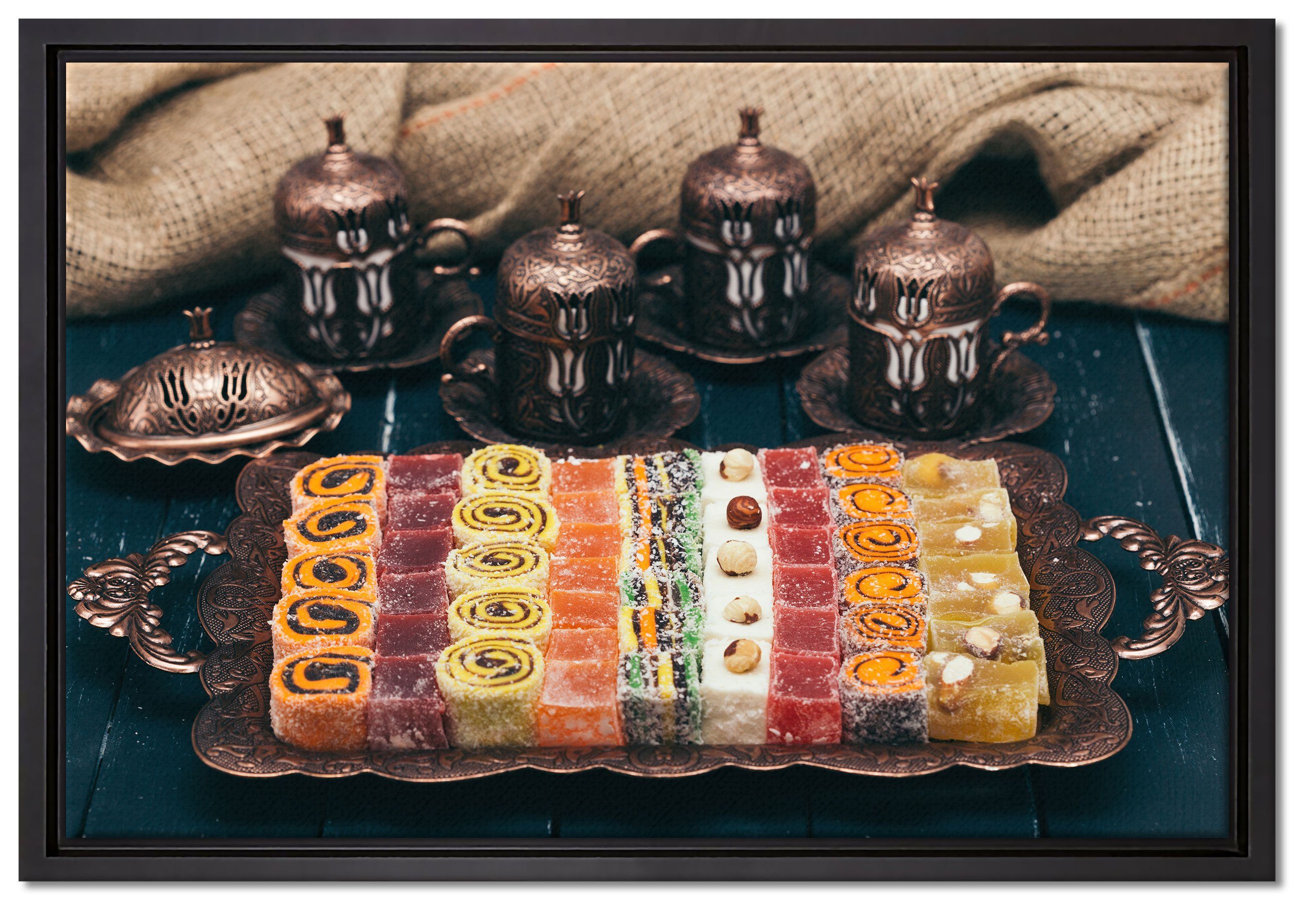 Pixxprint Leinwandbild traditionelle türkische Desserts, Wanddekoration (1 St), Leinwandbild fertig bespannt, in einem Schattenfugen-Bilderrahmen gefasst, inkl. Zackenaufhänger