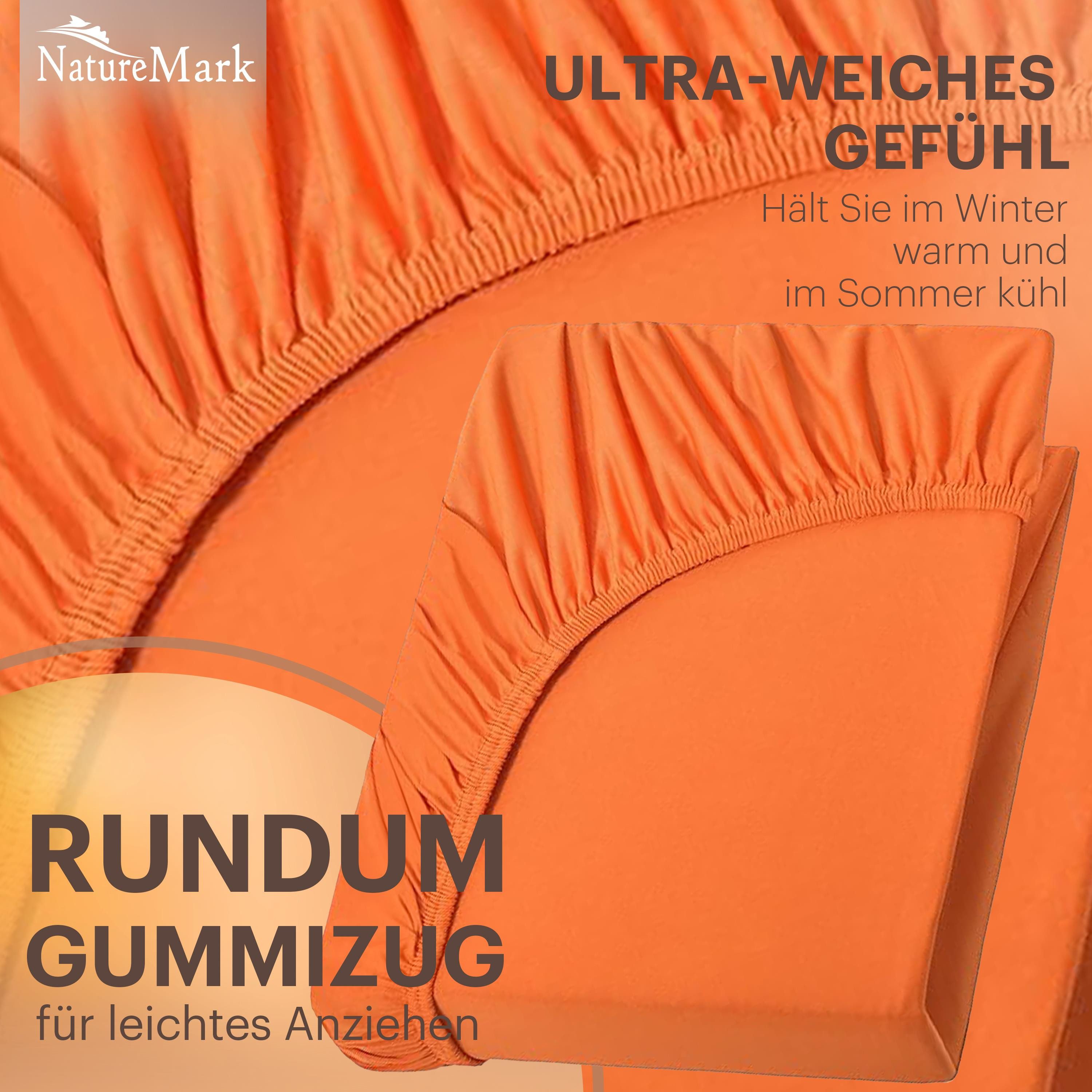 NatureMark Spannbettlaken Boxspringbett Spannbetttuch 200x220cm, Baumwolle, Gummizug: rundum, (1 Stück), 40 cm Steghöhe - 200 x 220cm Spannbetttuch, Terrakotta – Bild 5 von 5