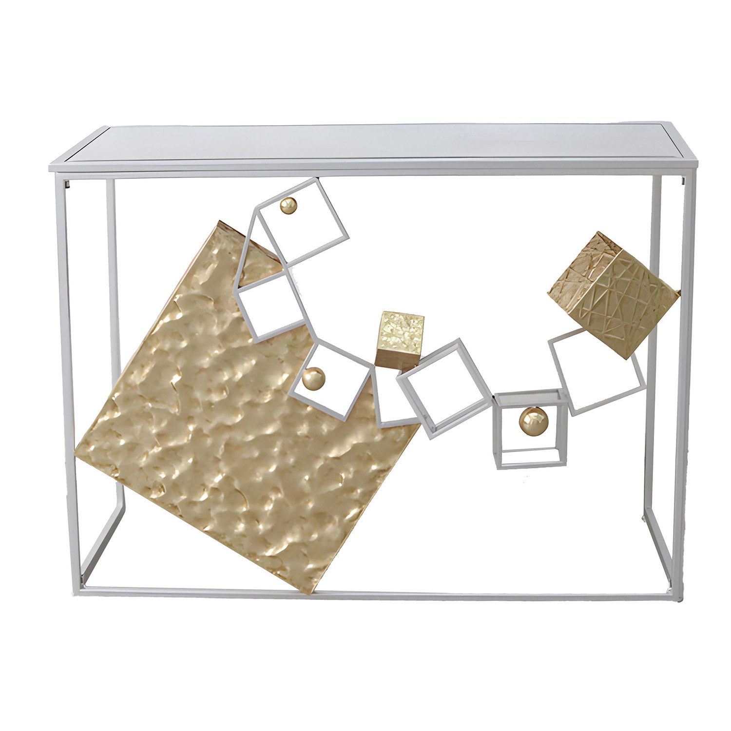 GILDE Sideboard Sideboard CUBES - gold,silber - Glas,Metall - Höhe 79cm x Breite 107cm (1x Sideboard, Anrichte - Kredenz), TV-Board - Dekoschrank - Fernsehschrank -Wohnaccessoire