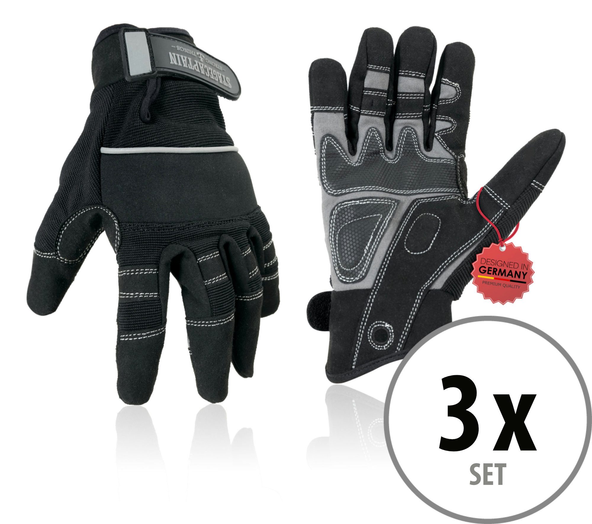 Stagecaptain Arbeitshandschuh-Set Rigger Handschuhe - Größe M (3-St) Innenfläche aus Kunstleder