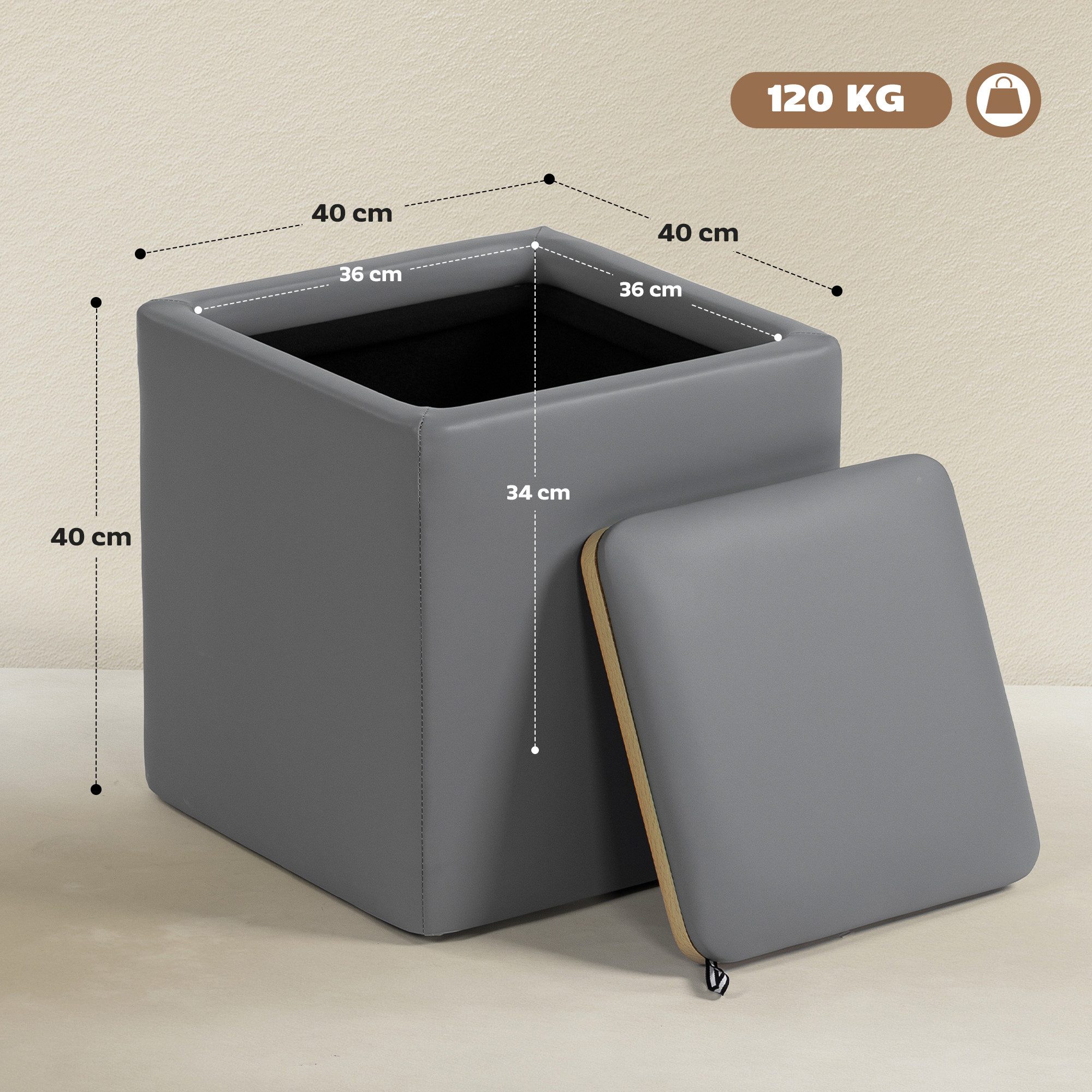 HOMCOM Sitzbank trägt 120 kg (Bank mit Stauraum, 1-St., Sitztruhe), MDF-Rahmen, Grau