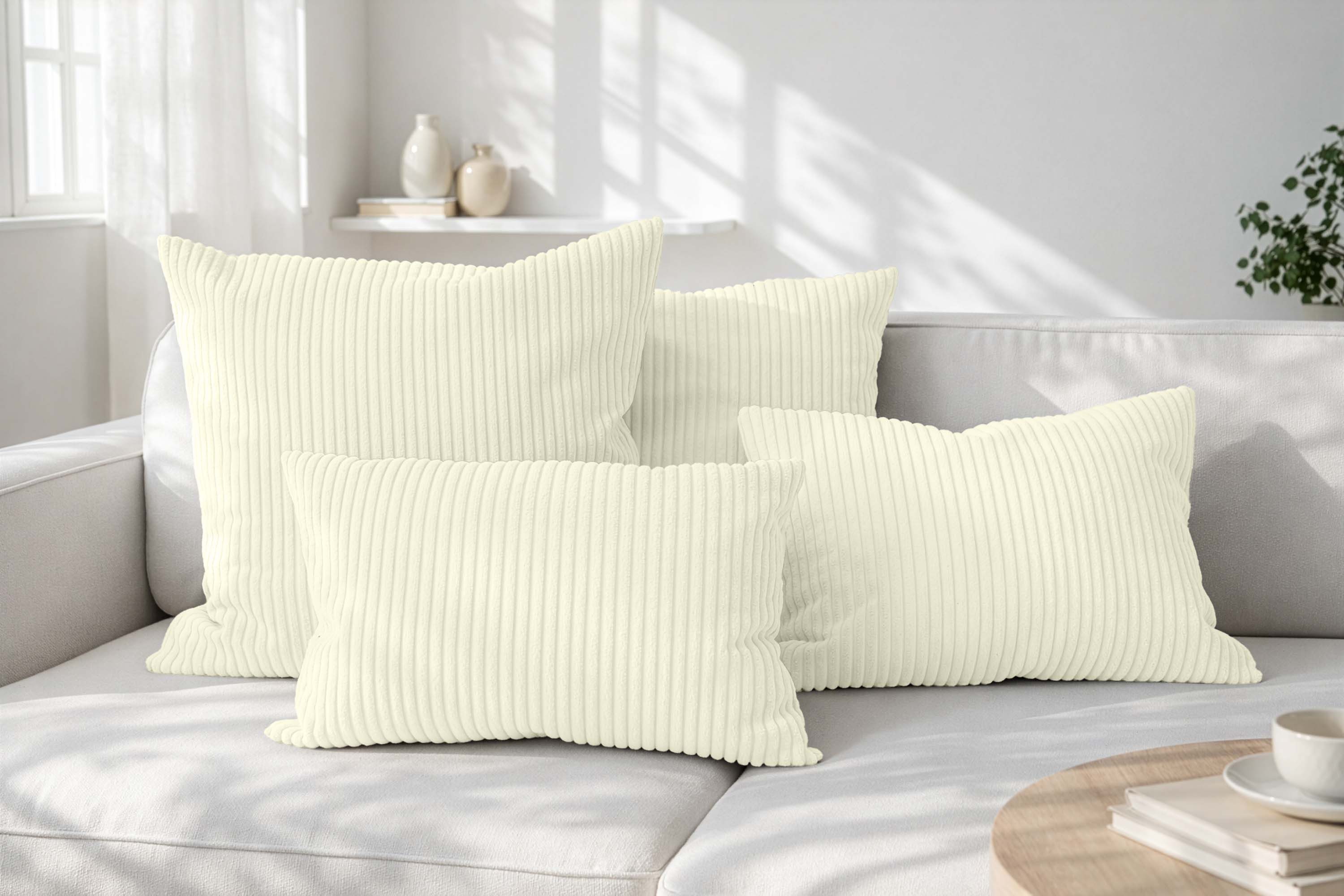Amilian Dekokissen Sofakissen Cord-Optik 4er Set mit Füllung 2x 40x40 + 2x 35x45 cm, mit Füllung, Hotelverschluss, formstabil